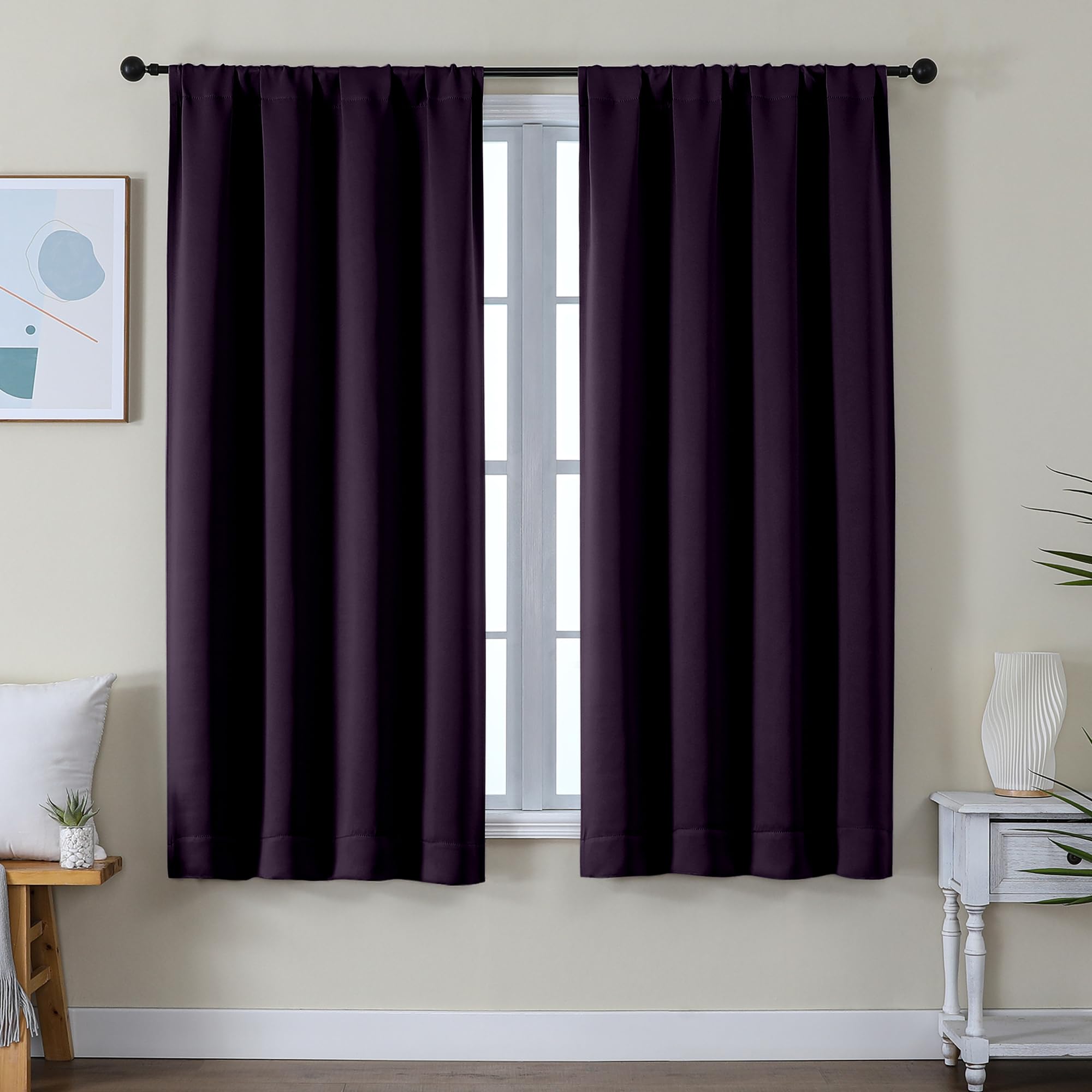 Simplebrand Ava Stone Blue Blackout Curtains for Bedroom 63 Inch Length 2 Panels, Solid Thermal Insulated Energy Saving Rod Pocket Window Treatment Curtains Blackout Drapes, W40 x L63 Inch, Stone Blue