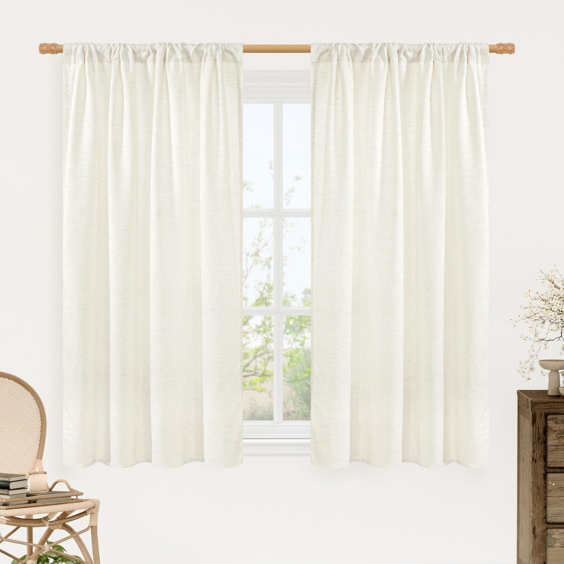 LAMIT Natural Ivory Semi Sheer Linen Curtains 84 inch Long, Cream White Light Filtering Living Room Panels Back Tab and Rod Pocket Neutral Drapes for Bedroom/Farmhouse, 2 Panels, 52 x 84 Inch