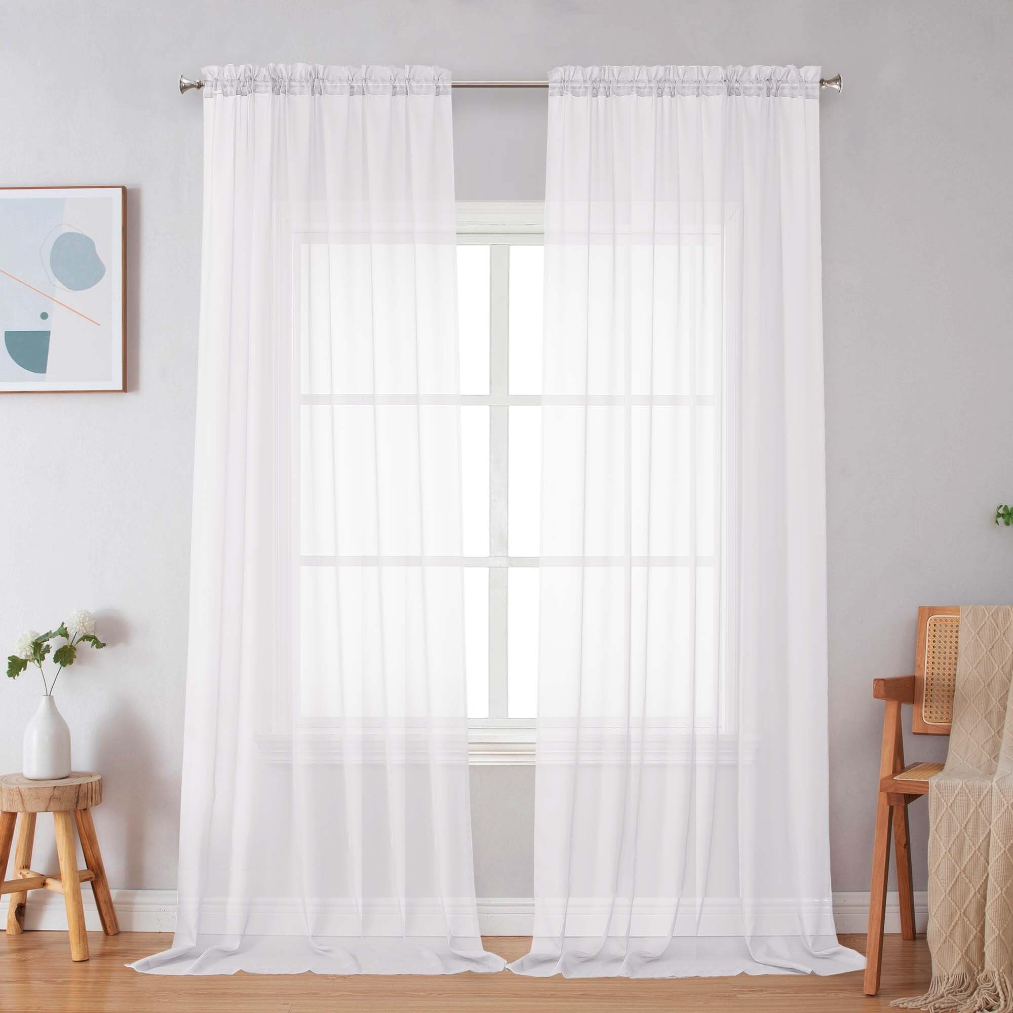 Simplebrand Black Sheer Curtains 84 Inches Long, Light Filtering Rod Pocket Solid Color Window Sheer Curtain Panels, Elegant Curtains & Drapes for Living Room, Bedroom 2 Panels (Black, 42" W x 84" L)