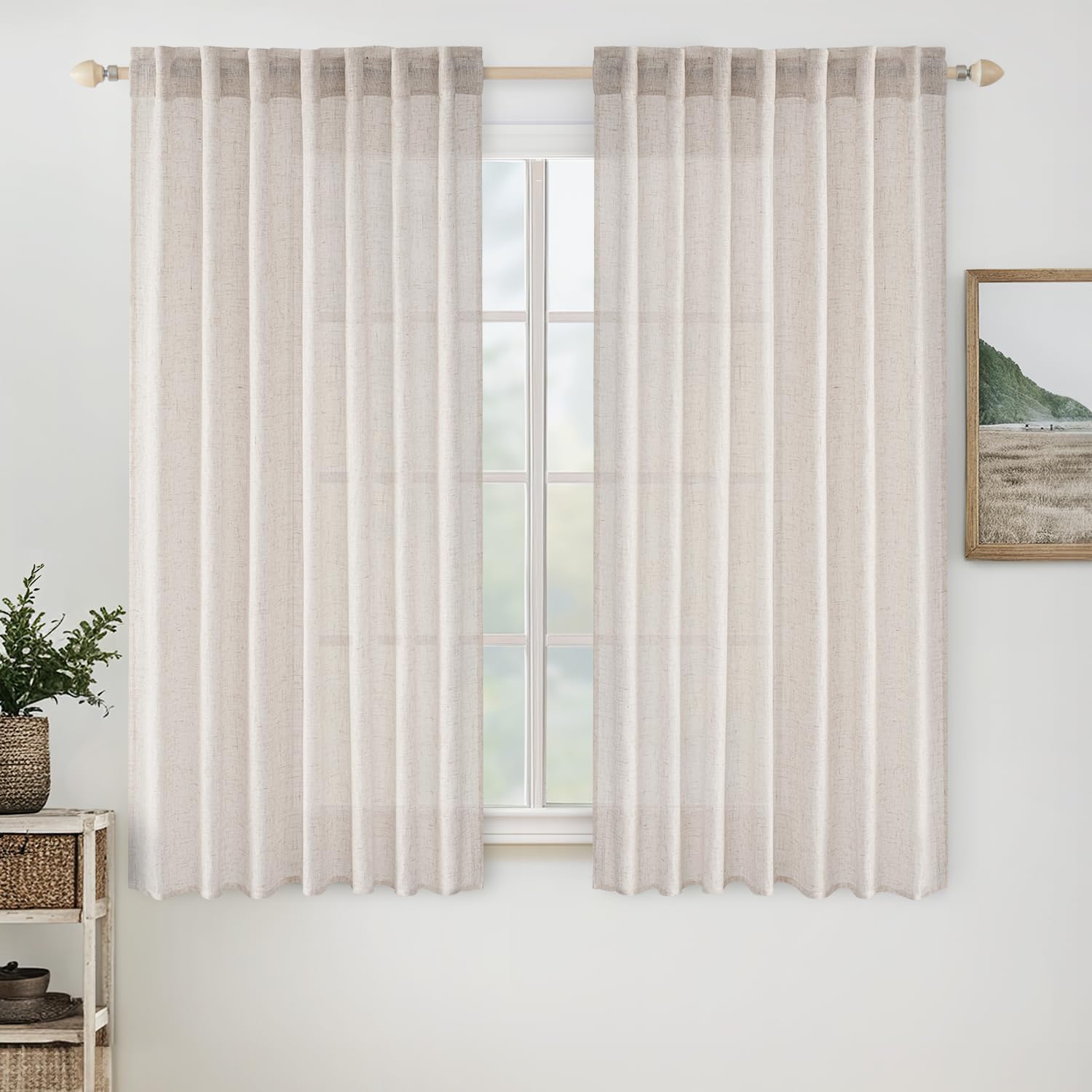 MIULEE Natural White Linen Curtains 84 Inch Long for Bedroom Living Room, Soft Thick Linen Textured Window Drapes Semi Sheer Light Filtering Rod Pocket Back Tab Neutral Farmhouse Cream Ivory 2 Panels