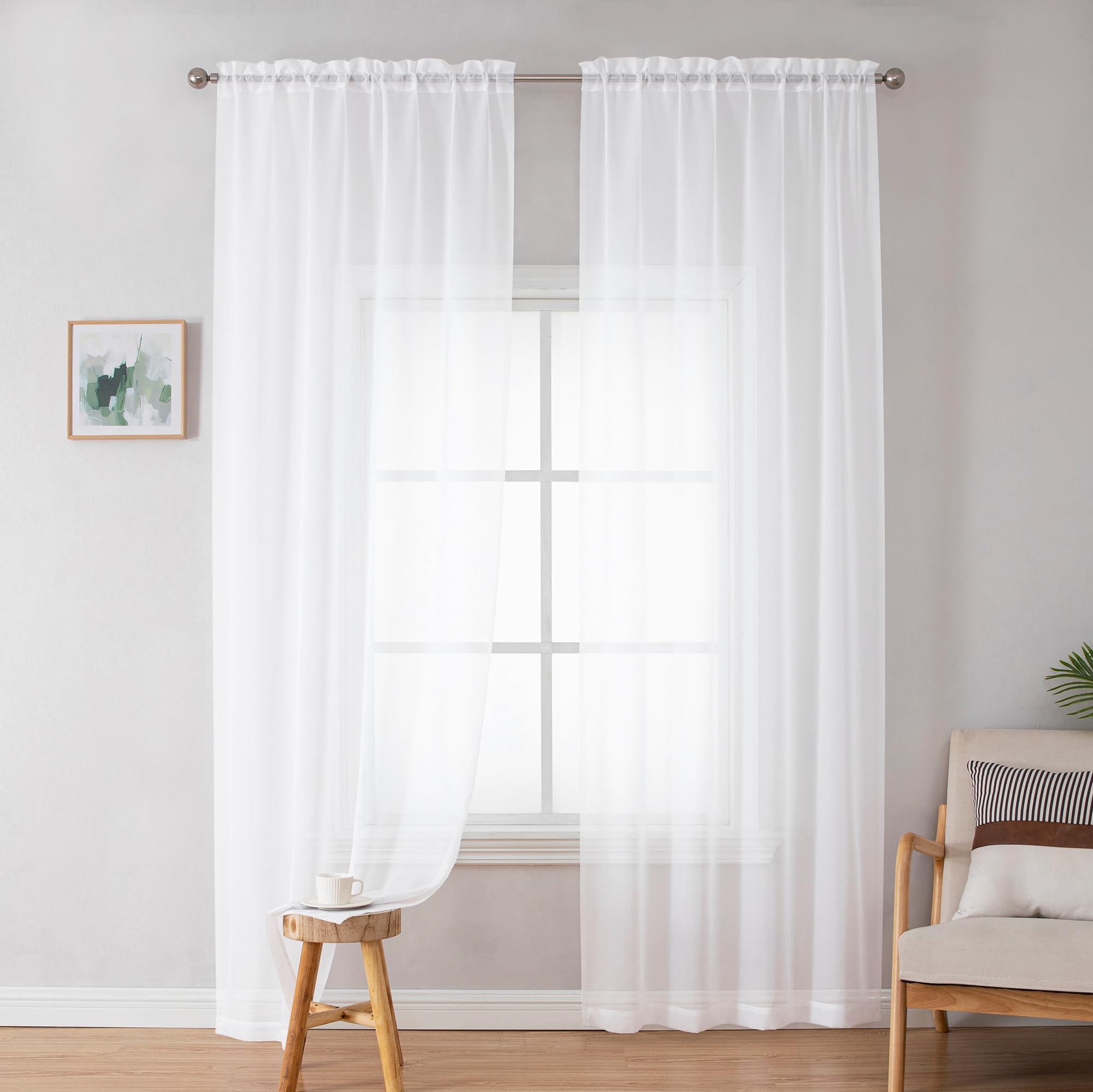 Simplebrand Black Sheer Curtains 84 Inches Long, Light Filtering Rod Pocket Solid Color Window Sheer Curtain Panels, Elegant Curtains & Drapes for Living Room, Bedroom 2 Panels (Black, 42" W x 84" L)