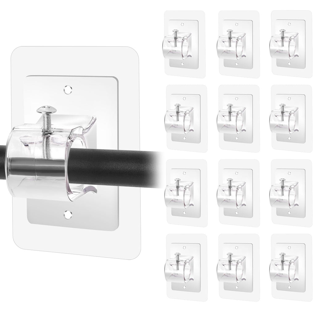 6PCS No Drill Curtain Rod Brackets,Self Adhesive Curtain Rod Holder No Drilling,Renter Friendly Drapery Rod Hook,Nail Free Adjustable Non Screw Draper Pole for Apartment Window Wall Door Ceiling Mount
