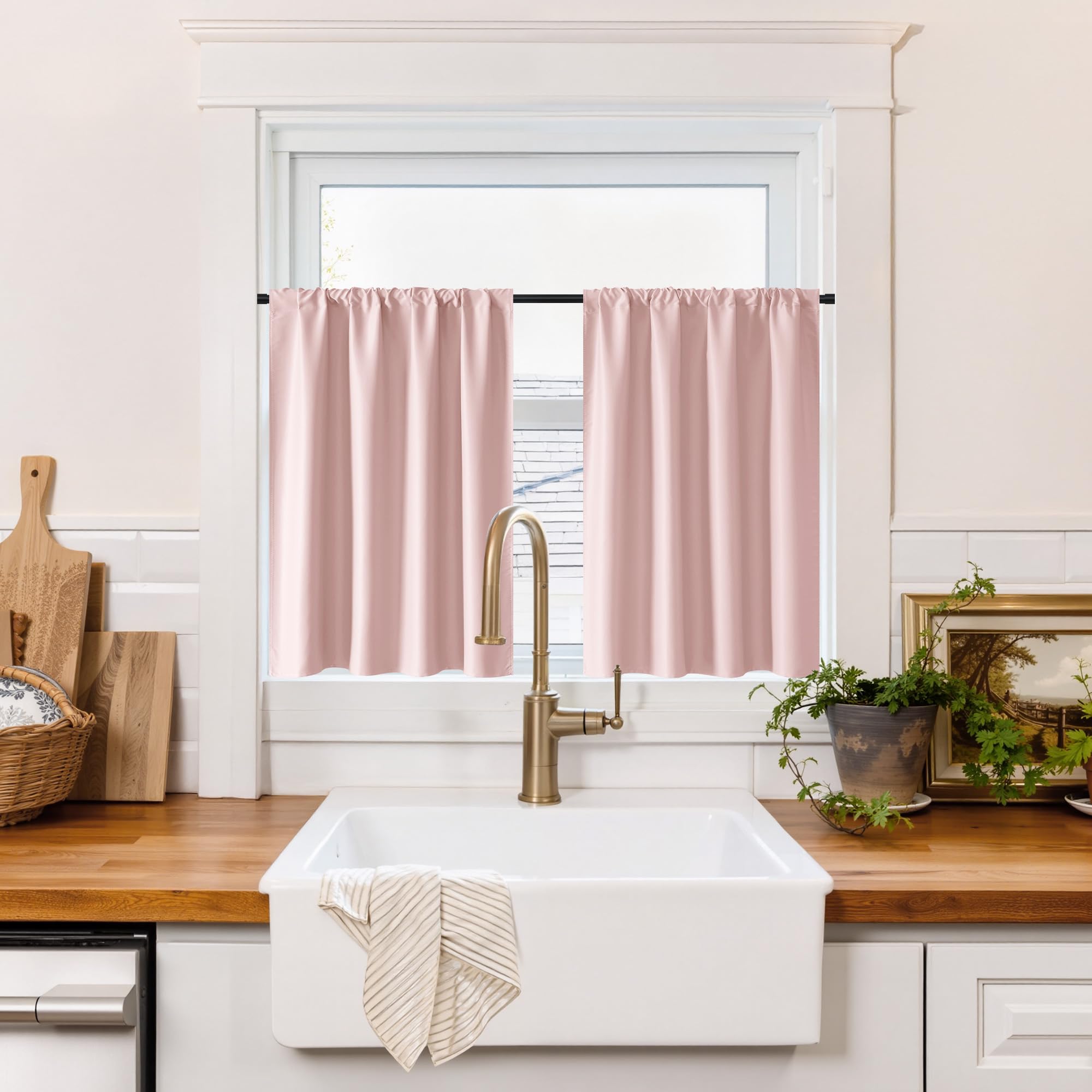 RYB HOME Short Grey Blackout Curtains for Small Bedroom Window, Insulating UV Blocking Drapes for Kitchen Cafe Basement Garage, Privacy Tiers for Bathroom Window, Width 42 by Length 36, Set of 2