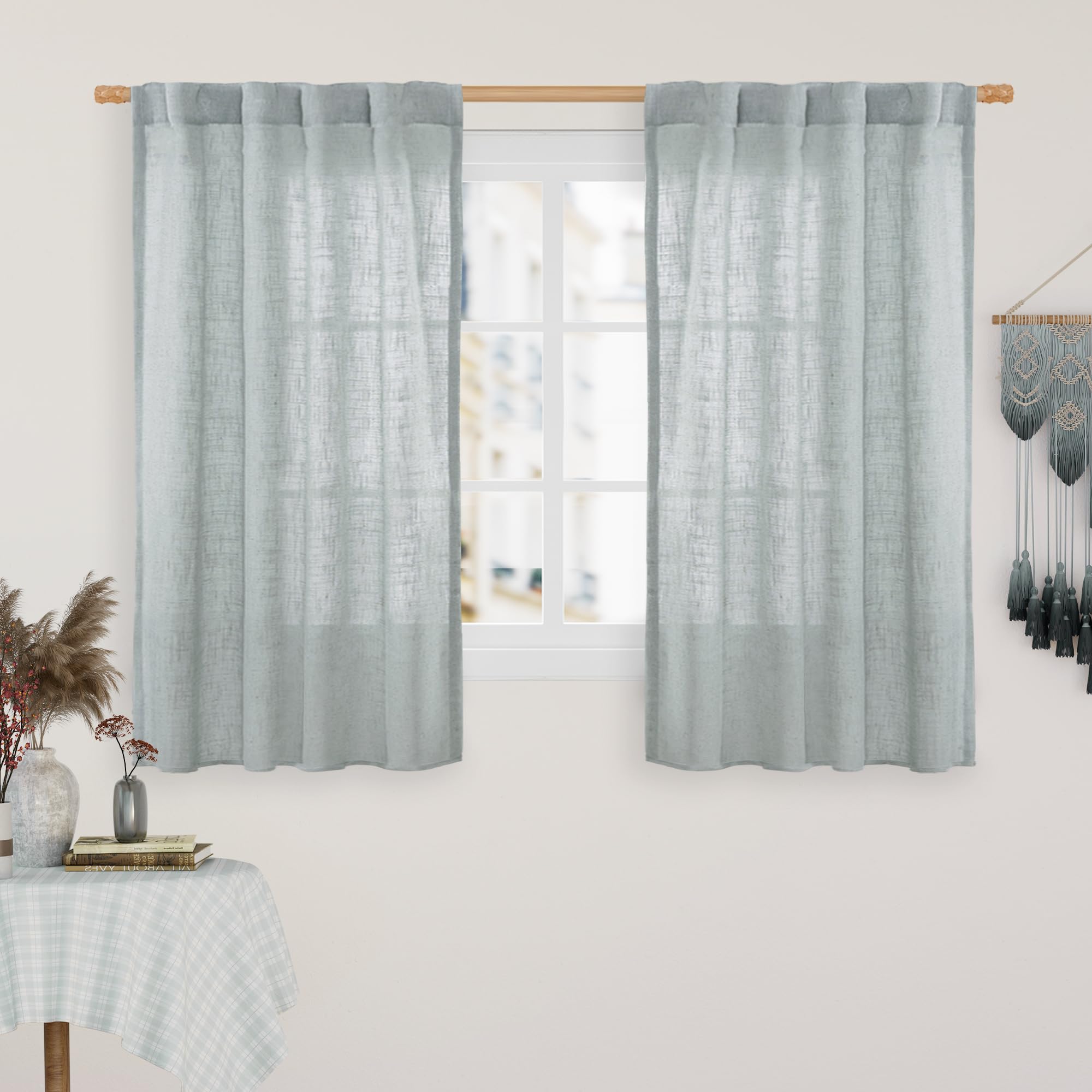 LAMIT Natural Ivory Semi Sheer Linen Curtains 84 inch Long, Cream White Light Filtering Living Room Panels Back Tab and Rod Pocket Neutral Drapes for Bedroom/Farmhouse, 2 Panels, 52 x 84 Inch