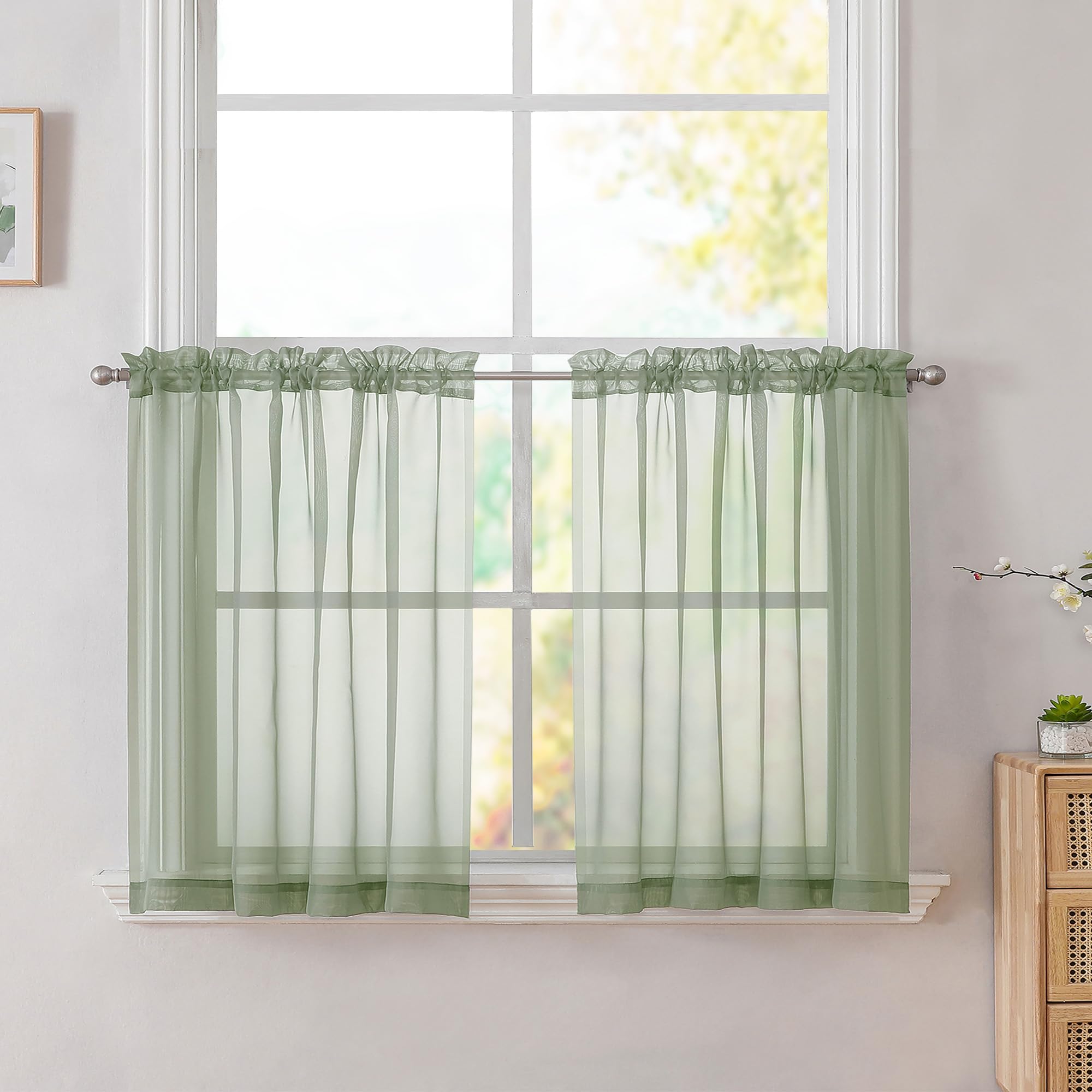 Simplebrand Black Sheer Curtains 84 Inches Long, Light Filtering Rod Pocket Solid Color Window Sheer Curtain Panels, Elegant Curtains & Drapes for Living Room, Bedroom 2 Panels (Black, 42" W x 84" L)