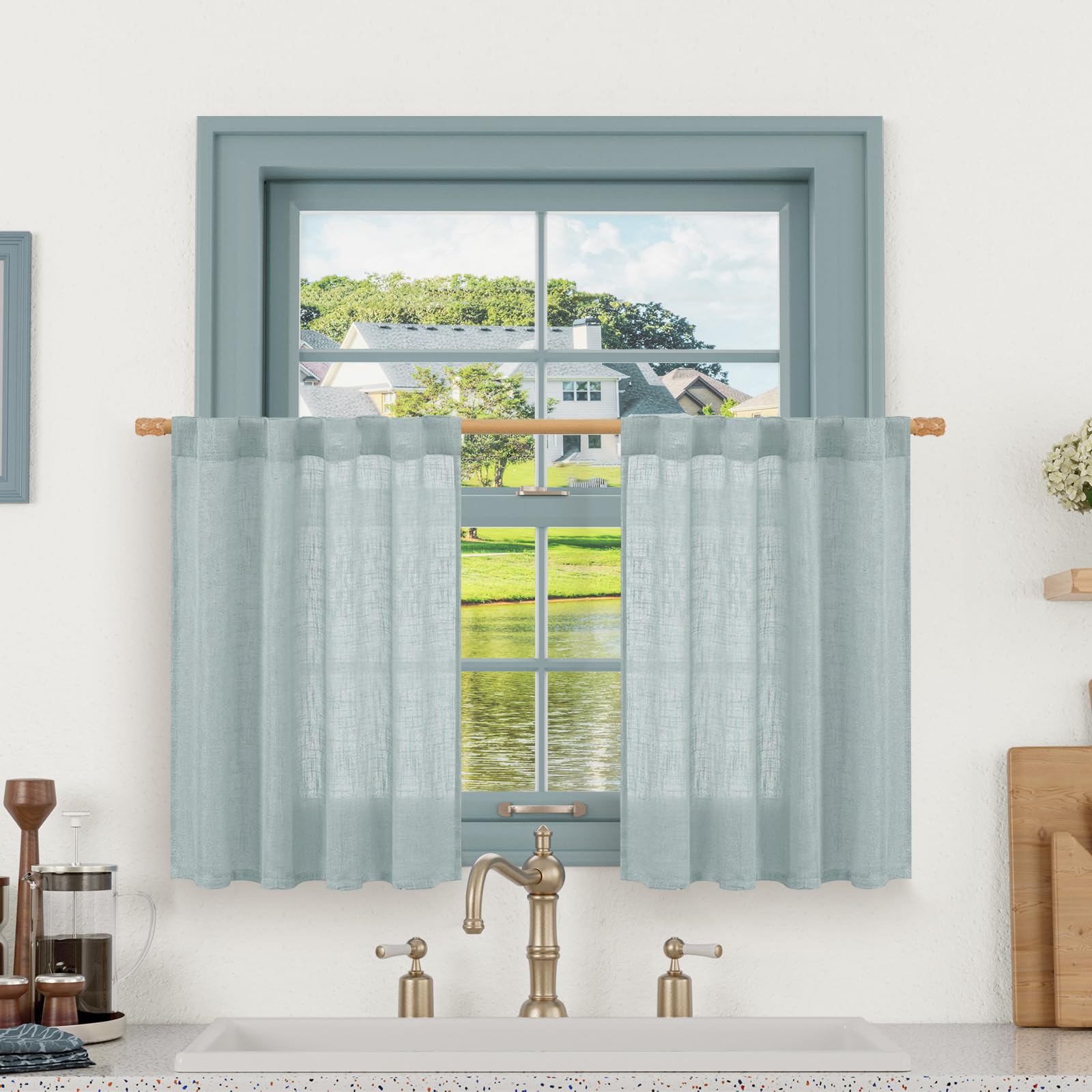 LAMIT Natural Ivory Semi Sheer Linen Curtains 84 inch Long, Cream White Light Filtering Living Room Panels Back Tab and Rod Pocket Neutral Drapes for Bedroom/Farmhouse, 2 Panels, 52 x 84 Inch