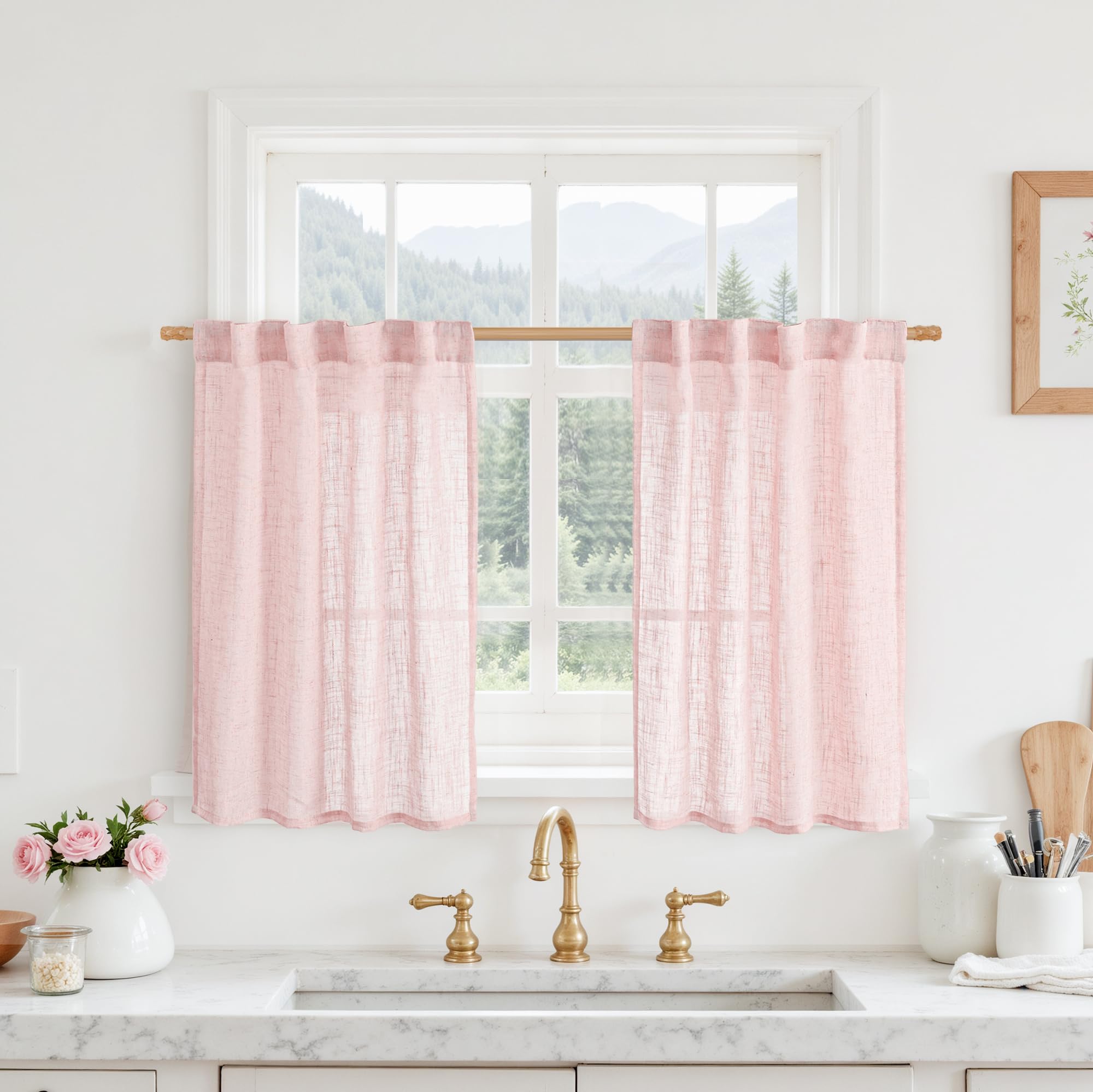 LAMIT Natural Ivory Semi Sheer Linen Curtains 84 inch Long, Cream White Light Filtering Living Room Panels Back Tab and Rod Pocket Neutral Drapes for Bedroom/Farmhouse, 2 Panels, 52 x 84 Inch