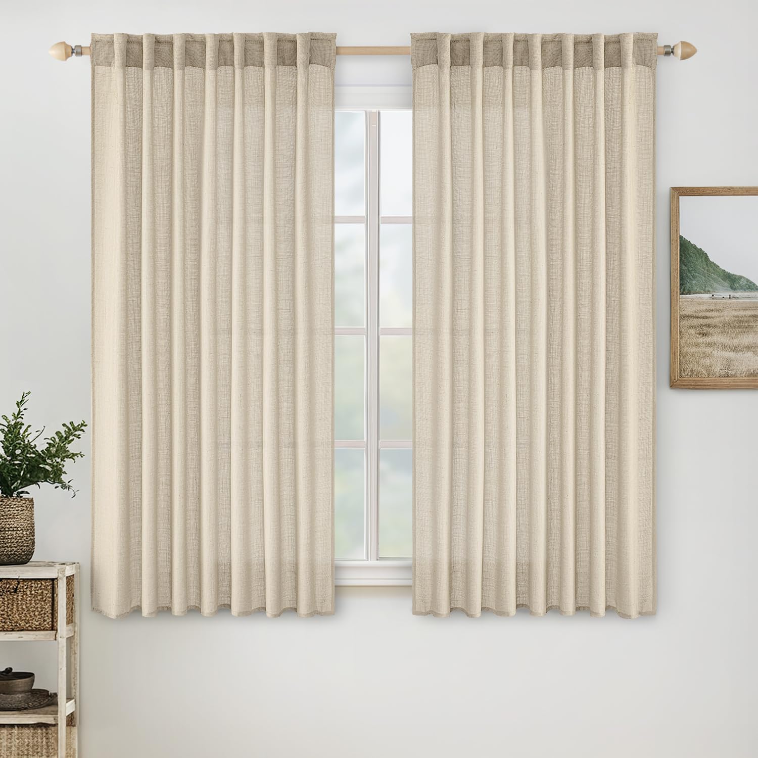 MIULEE Natural White Linen Curtains 84 Inch Long for Bedroom Living Room, Soft Thick Linen Textured Window Drapes Semi Sheer Light Filtering Rod Pocket Back Tab Neutral Farmhouse Cream Ivory 2 Panels