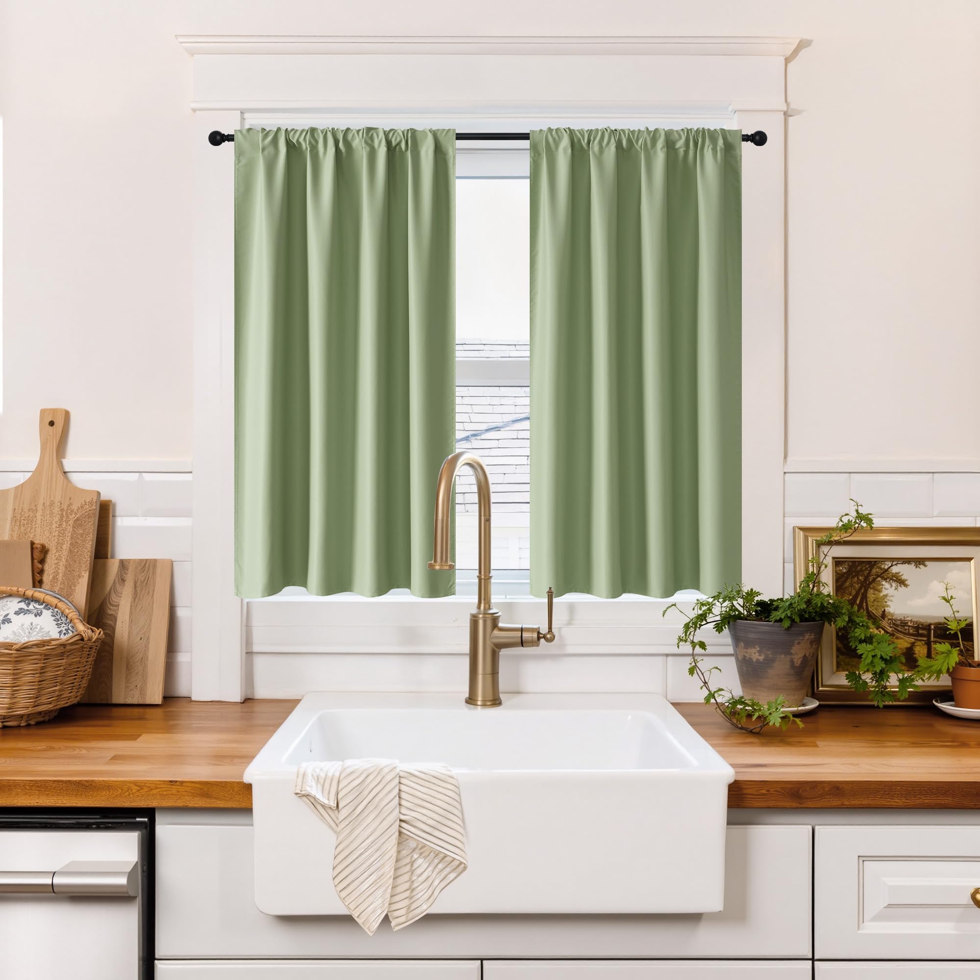 RYB HOME Short Grey Blackout Curtains for Small Bedroom Window, Insulating UV Blocking Drapes for Kitchen Cafe Basement Garage, Privacy Tiers for Bathroom Window, Width 42 by Length 36, Set of 2