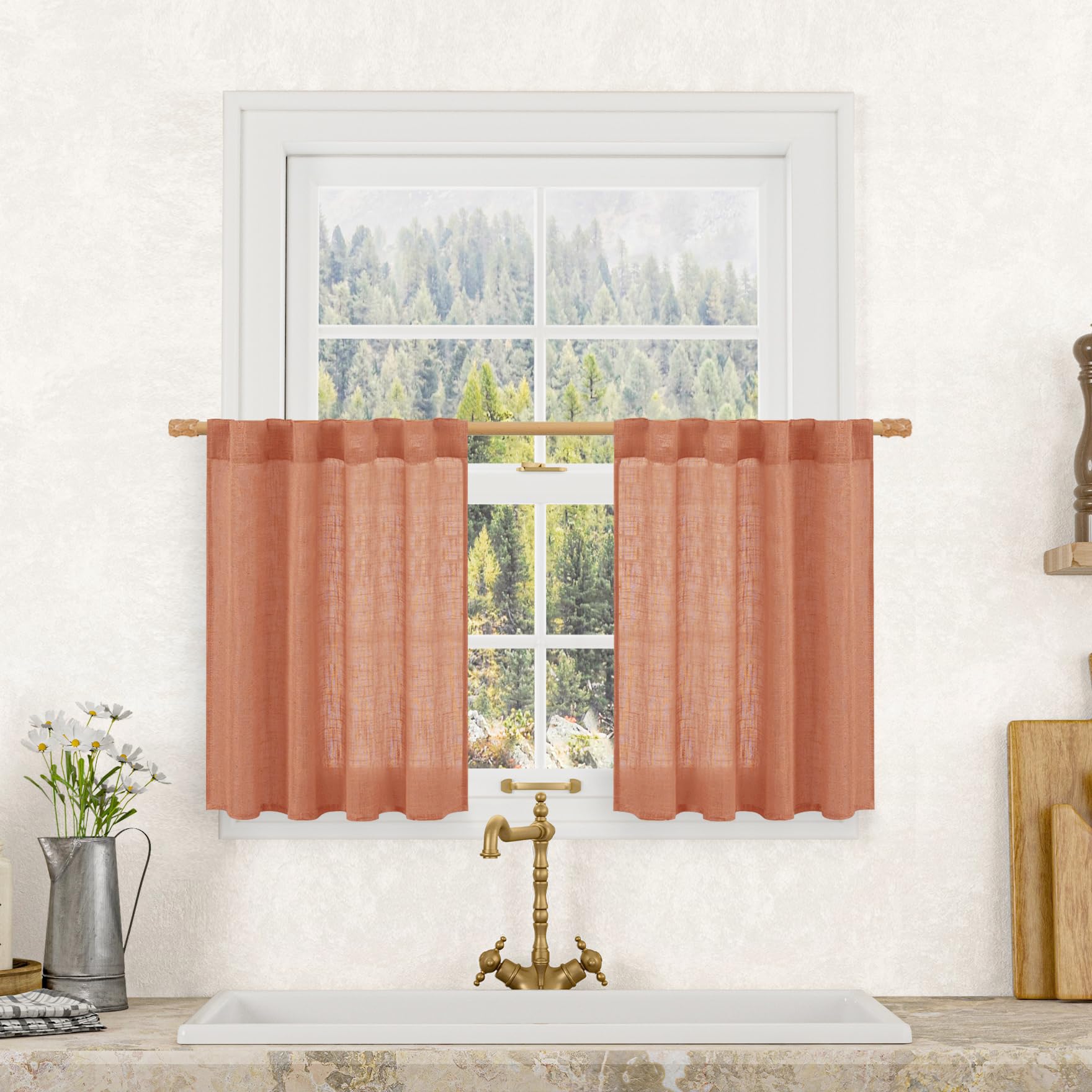 LAMIT Natural Ivory Semi Sheer Linen Curtains 84 inch Long, Cream White Light Filtering Living Room Panels Back Tab and Rod Pocket Neutral Drapes for Bedroom/Farmhouse, 2 Panels, 52 x 84 Inch