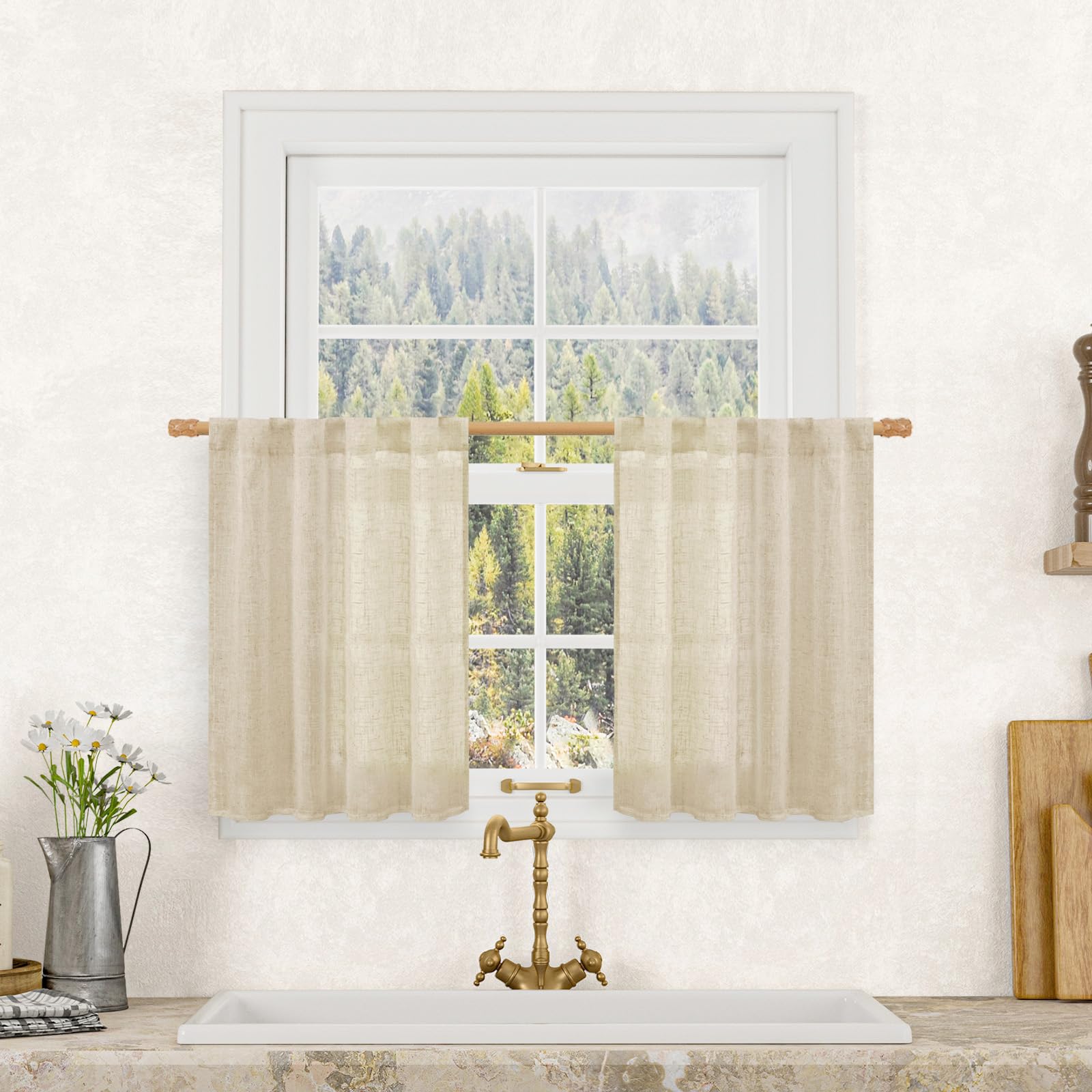 LAMIT Natural Ivory Semi Sheer Linen Curtains 84 inch Long, Cream White Light Filtering Living Room Panels Back Tab and Rod Pocket Neutral Drapes for Bedroom/Farmhouse, 2 Panels, 52 x 84 Inch