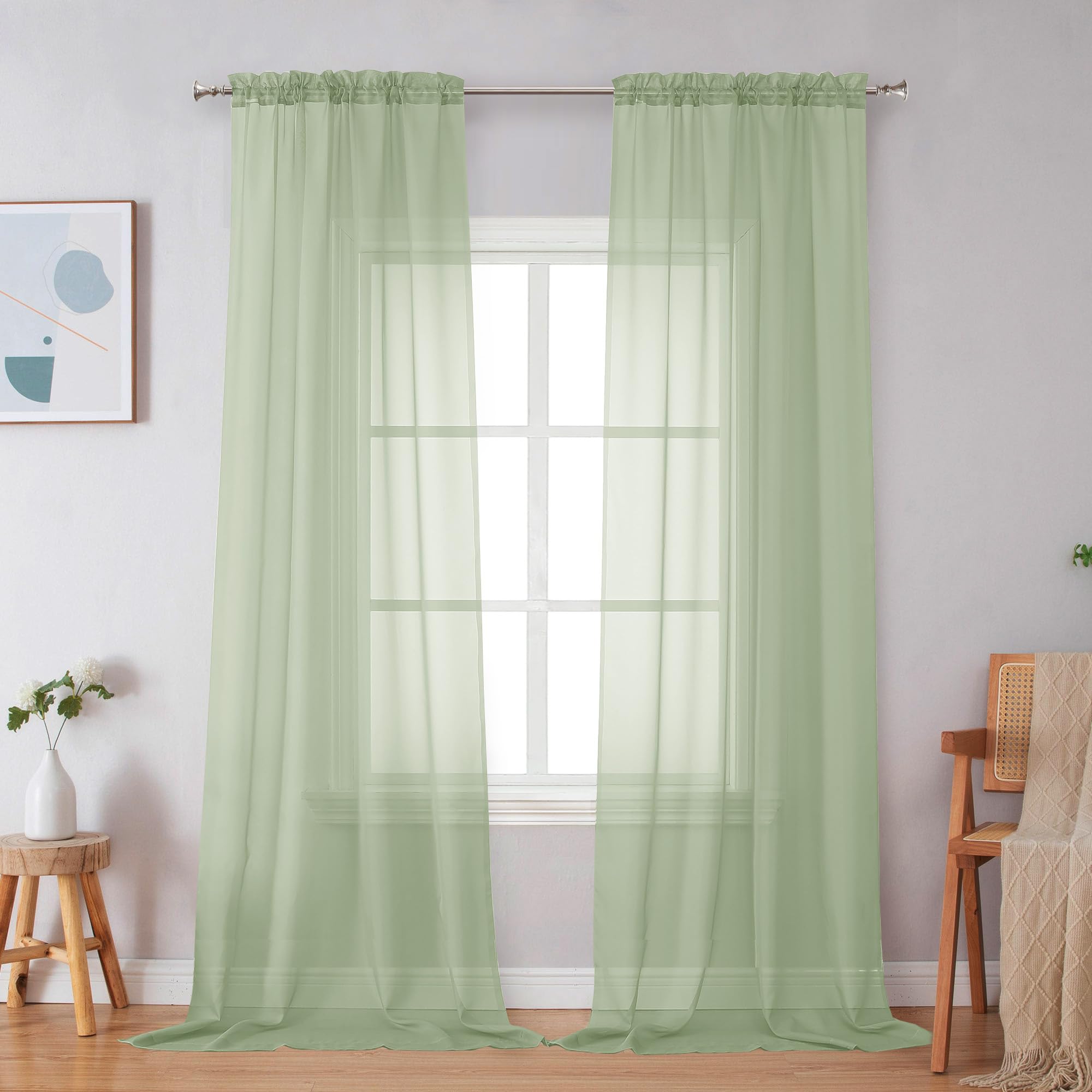 Simplebrand Black Sheer Curtains 84 Inches Long, Light Filtering Rod Pocket Solid Color Window Sheer Curtain Panels, Elegant Curtains & Drapes for Living Room, Bedroom 2 Panels (Black, 42" W x 84" L)