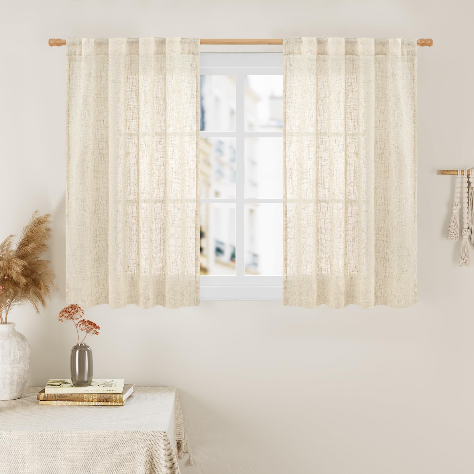 LAMIT Natural Ivory Semi Sheer Linen Curtains 84 inch Long, Cream White Light Filtering Living Room Panels Back Tab and Rod Pocket Neutral Drapes for Bedroom/Farmhouse, 2 Panels, 52 x 84 Inch