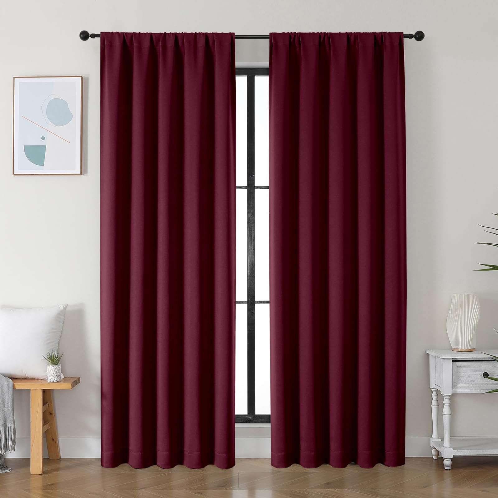 Simplebrand Ava Stone Blue Blackout Curtains for Bedroom 63 Inch Length 2 Panels, Solid Thermal Insulated Energy Saving Rod Pocket Window Treatment Curtains Blackout Drapes, W40 x L63 Inch, Stone Blue