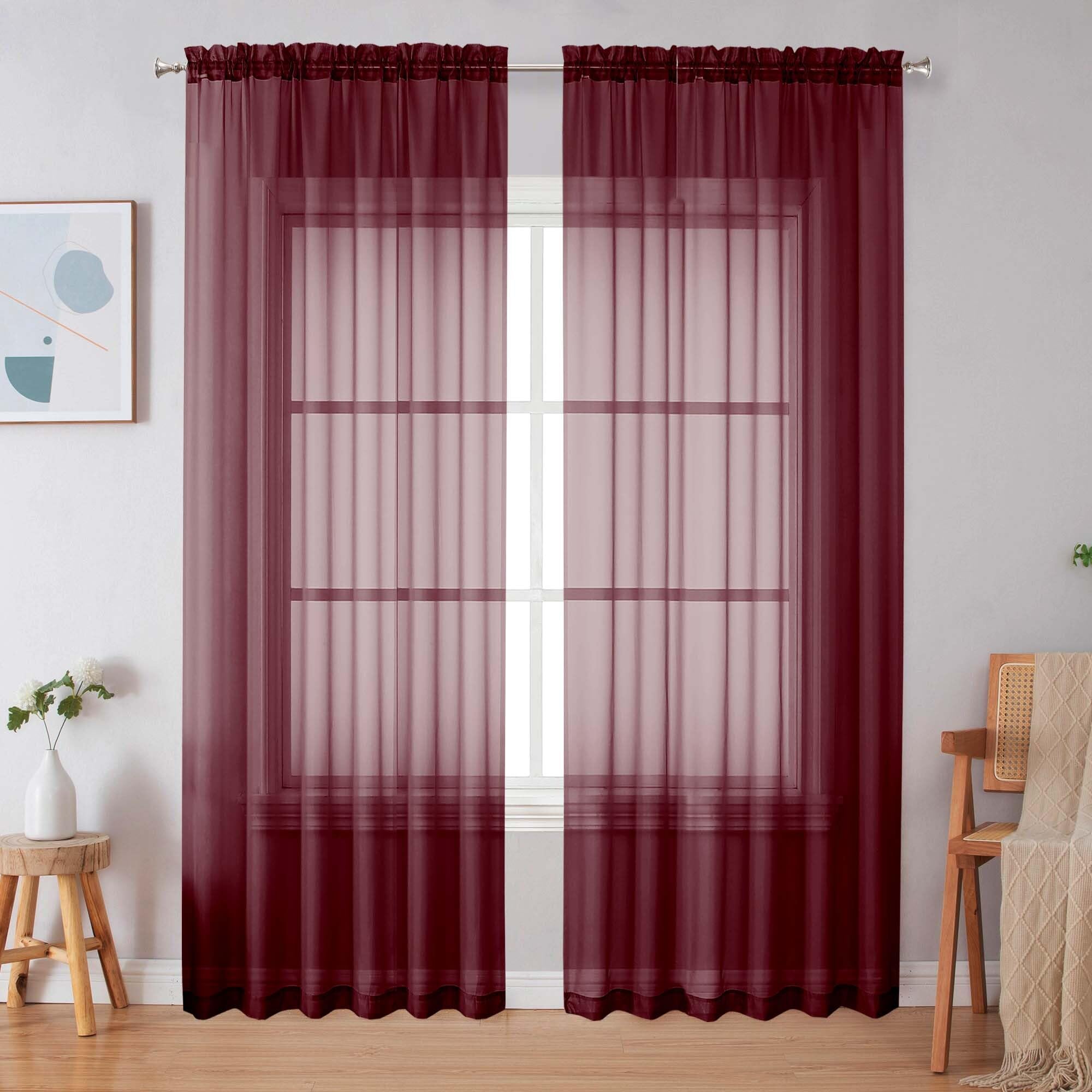Simplebrand Black Sheer Curtains 84 Inches Long, Light Filtering Rod Pocket Solid Color Window Sheer Curtain Panels, Elegant Curtains & Drapes for Living Room, Bedroom 2 Panels (Black, 42" W x 84" L)