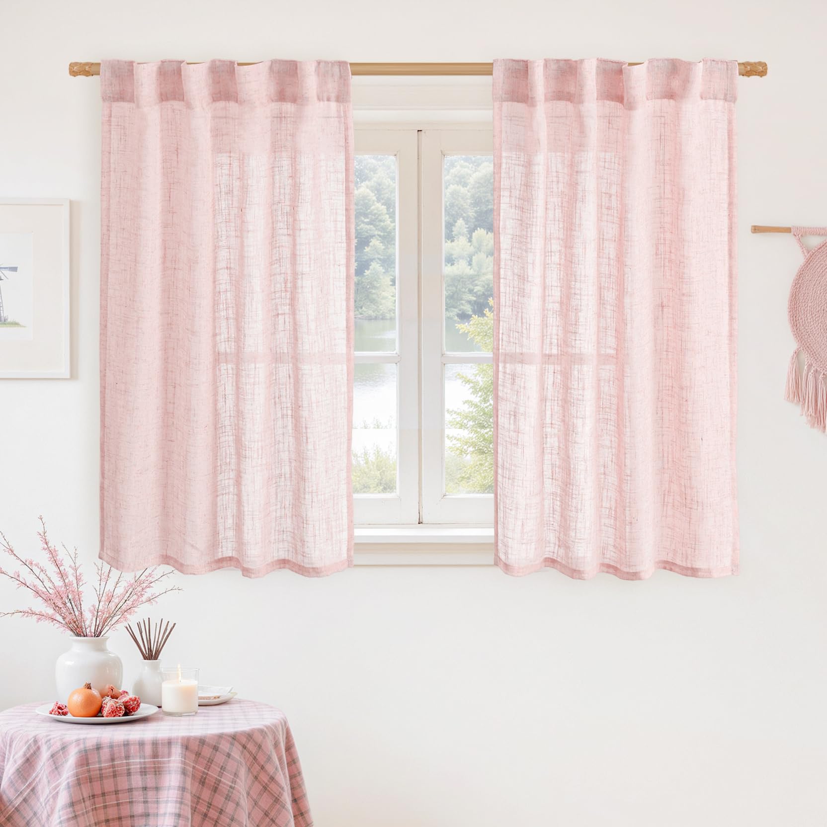 LAMIT Natural Ivory Semi Sheer Linen Curtains 84 inch Long, Cream White Light Filtering Living Room Panels Back Tab and Rod Pocket Neutral Drapes for Bedroom/Farmhouse, 2 Panels, 52 x 84 Inch