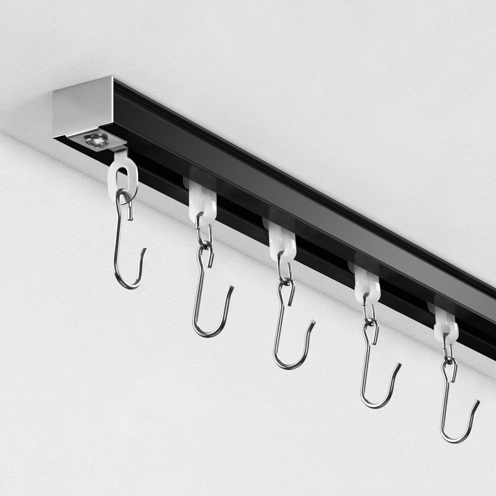 Ceiling Curtain Track, Curtain Track with Roller Hooks, 9ft - 12ft Ceiling Mounted Rail Set for Room Divider, White