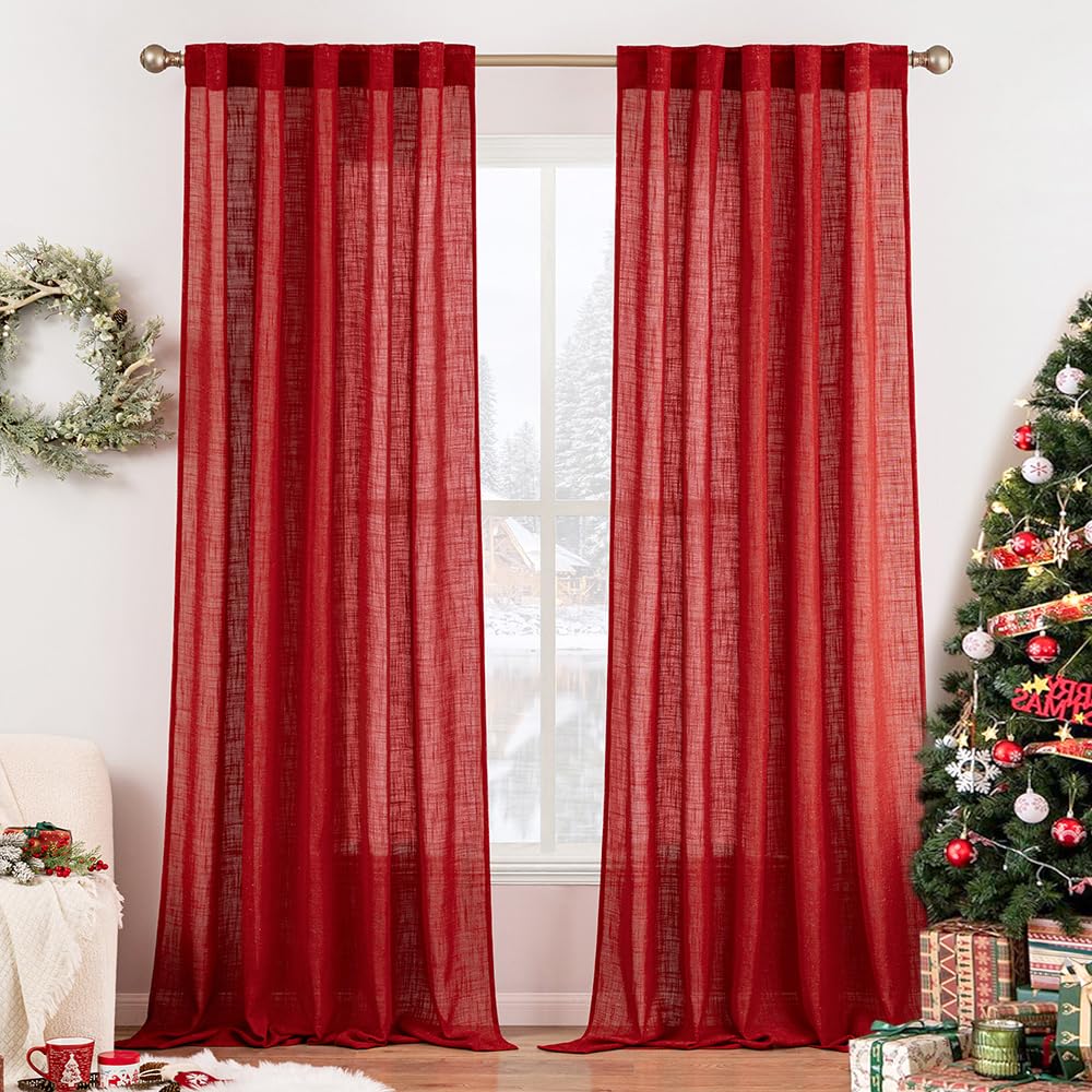 MIULEE Natural White Linen Curtains 84 Inch Long for Bedroom Living Room, Soft Thick Linen Textured Window Drapes Semi Sheer Light Filtering Rod Pocket Back Tab Neutral Farmhouse Cream Ivory 2 Panels
