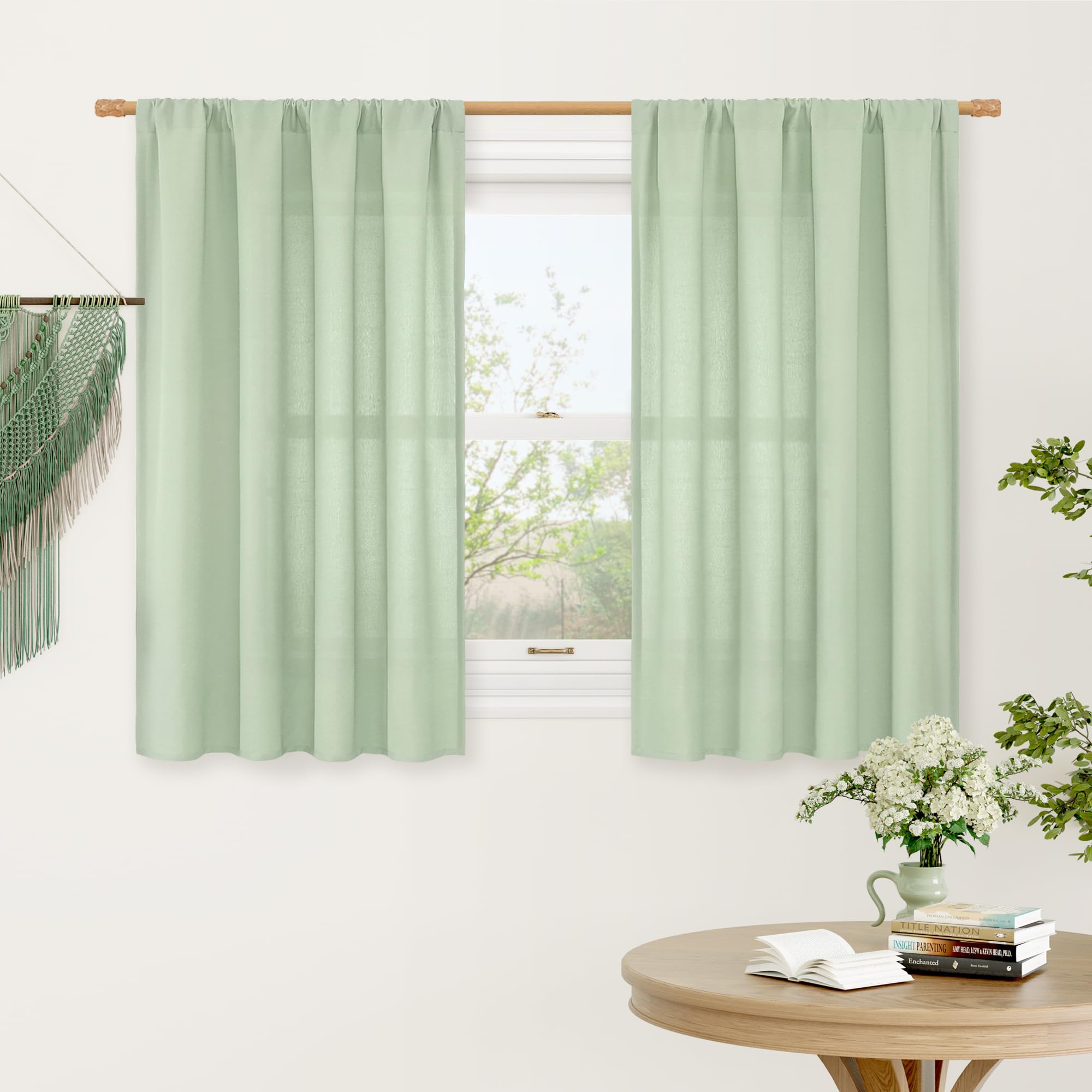 LAMIT Natural Ivory Semi Sheer Linen Curtains 84 inch Long, Cream White Light Filtering Living Room Panels Back Tab and Rod Pocket Neutral Drapes for Bedroom/Farmhouse, 2 Panels, 52 x 84 Inch