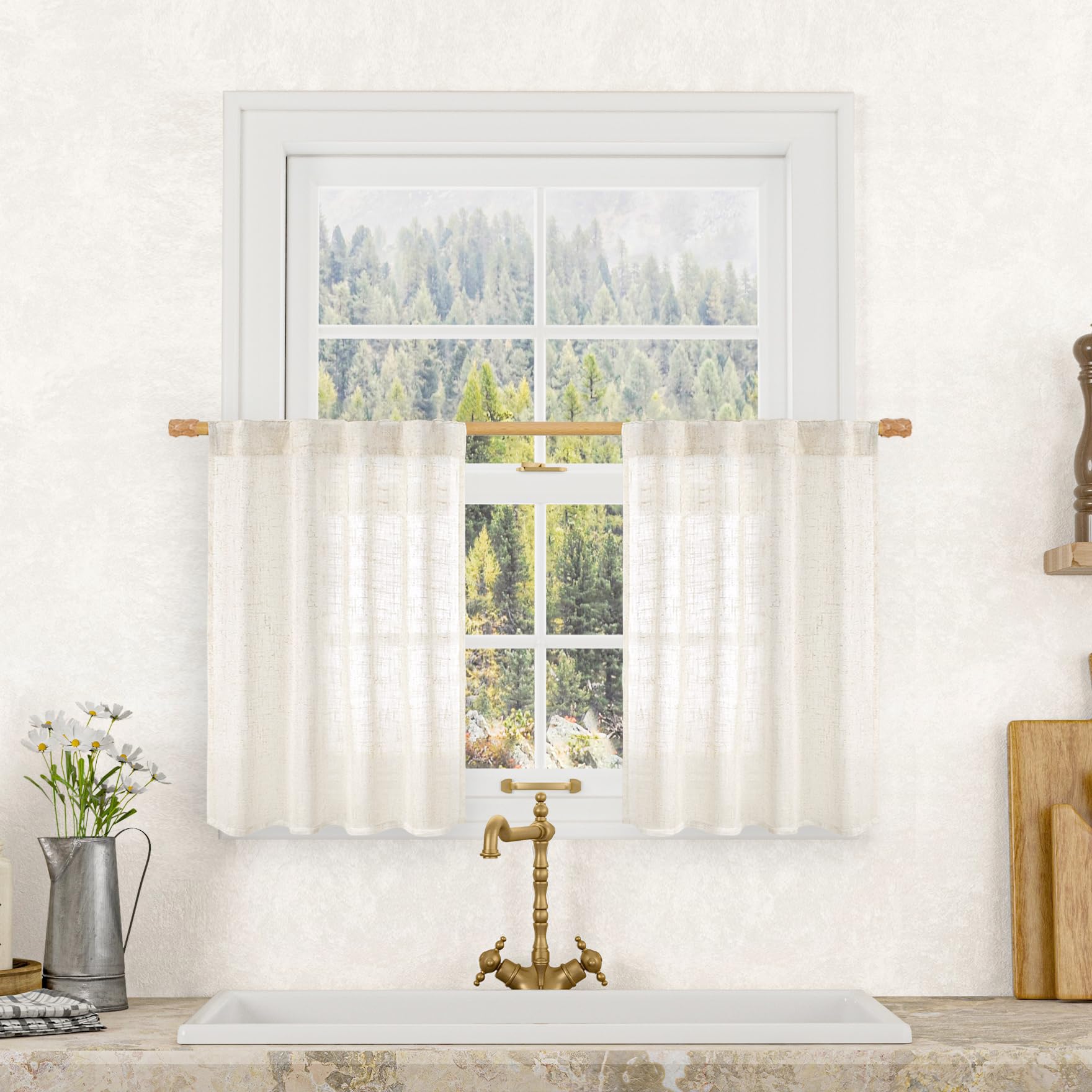 LAMIT Natural Ivory Semi Sheer Linen Curtains 84 inch Long, Cream White Light Filtering Living Room Panels Back Tab and Rod Pocket Neutral Drapes for Bedroom/Farmhouse, 2 Panels, 52 x 84 Inch