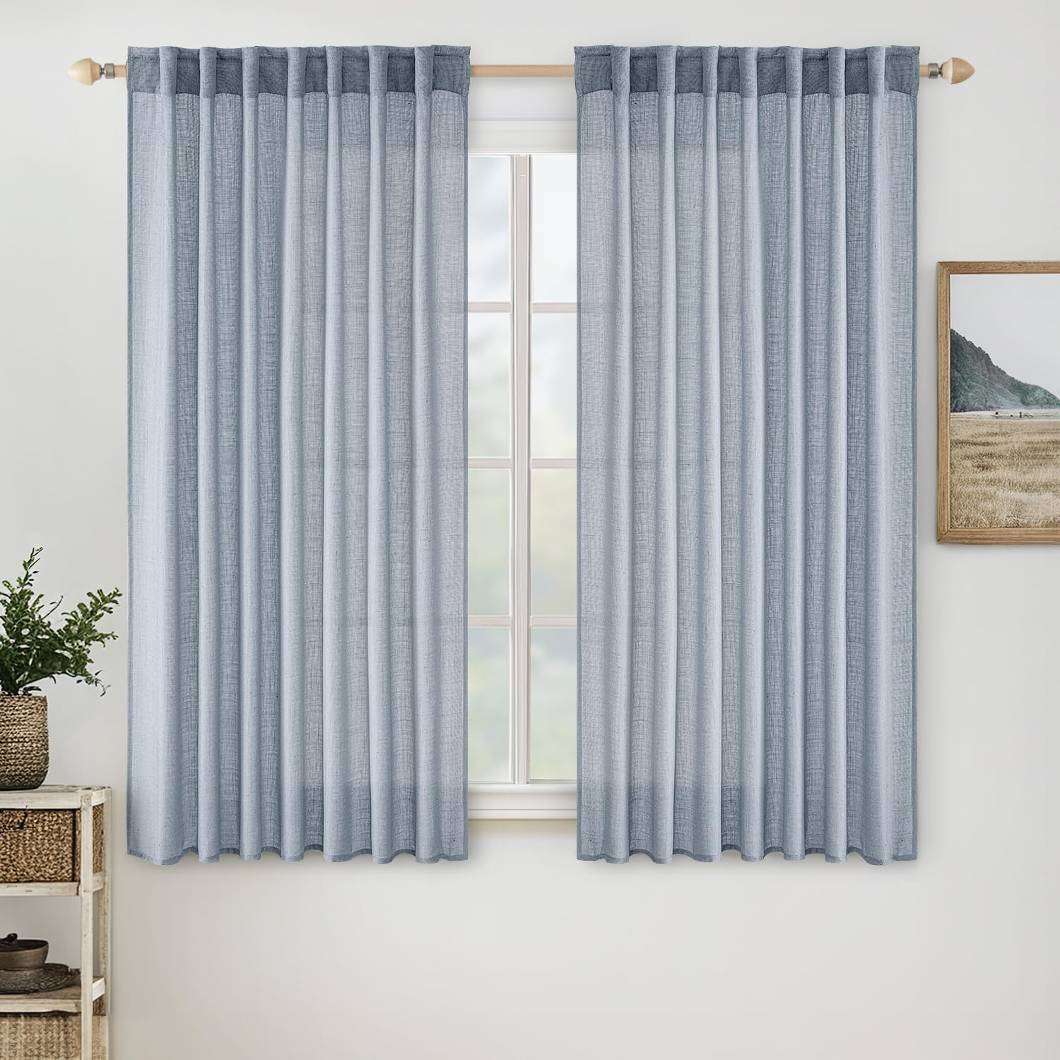MIULEE Natural White Linen Curtains 84 Inch Long for Bedroom Living Room, Soft Thick Linen Textured Window Drapes Semi Sheer Light Filtering Rod Pocket Back Tab Neutral Farmhouse Cream Ivory 2 Panels
