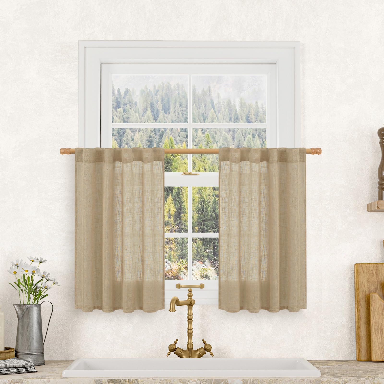 LAMIT Natural Ivory Semi Sheer Linen Curtains 84 inch Long, Cream White Light Filtering Living Room Panels Back Tab and Rod Pocket Neutral Drapes for Bedroom/Farmhouse, 2 Panels, 52 x 84 Inch