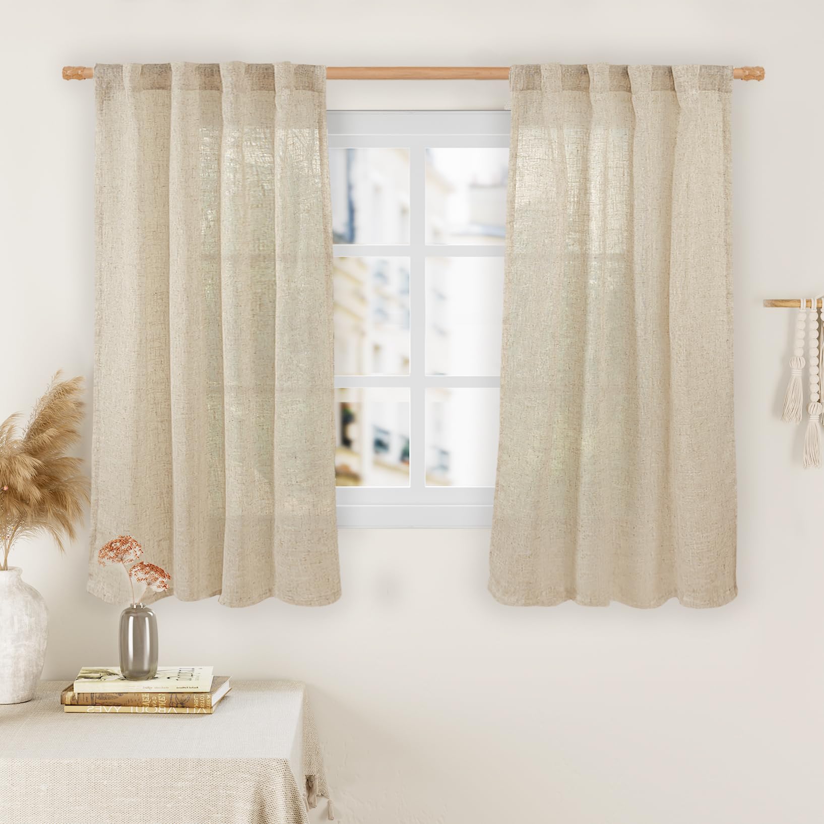 LAMIT Natural Ivory Semi Sheer Linen Curtains 84 inch Long, Cream White Light Filtering Living Room Panels Back Tab and Rod Pocket Neutral Drapes for Bedroom/Farmhouse, 2 Panels, 52 x 84 Inch