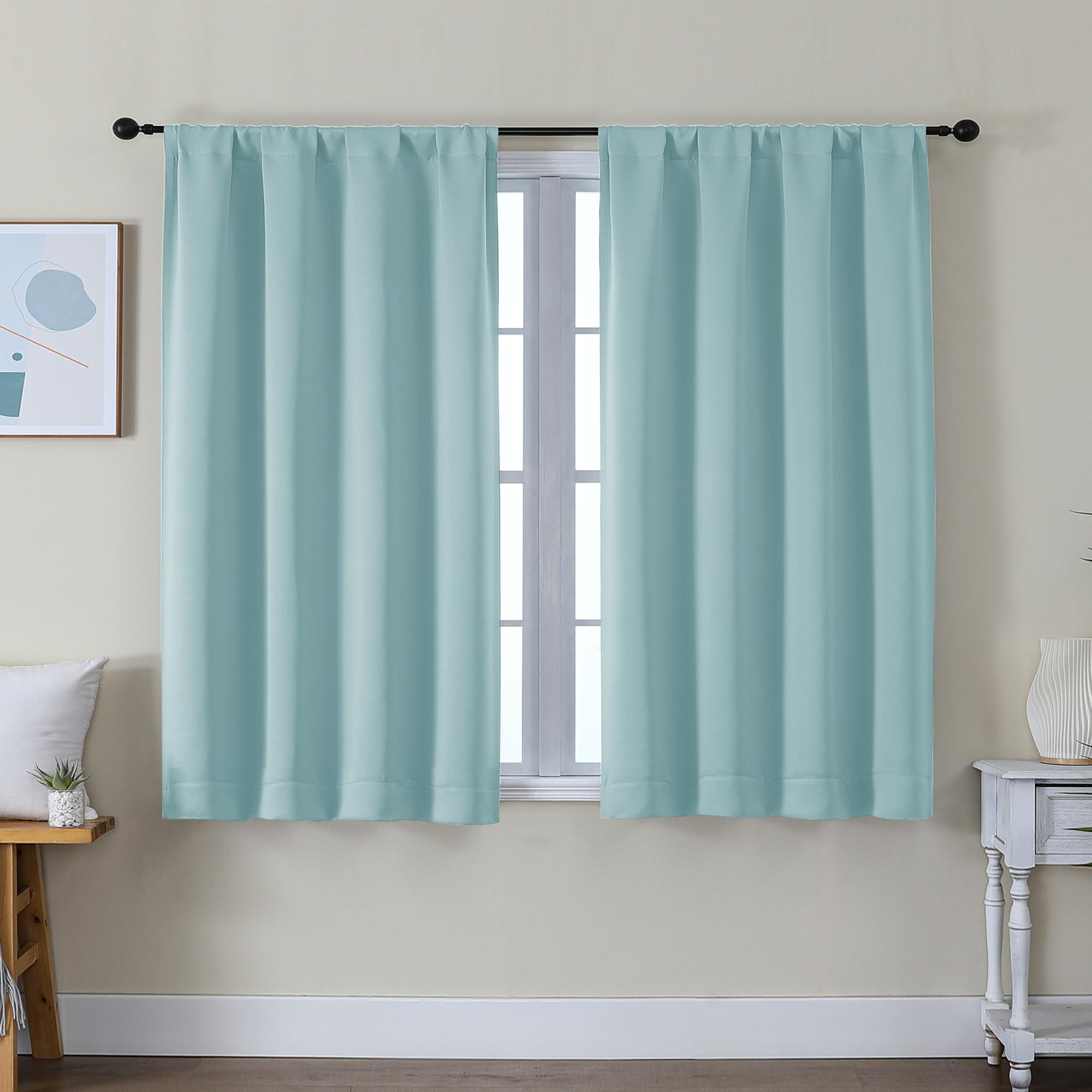 Simplebrand Ava Stone Blue Blackout Curtains for Bedroom 63 Inch Length 2 Panels, Solid Thermal Insulated Energy Saving Rod Pocket Window Treatment Curtains Blackout Drapes, W40 x L63 Inch, Stone Blue