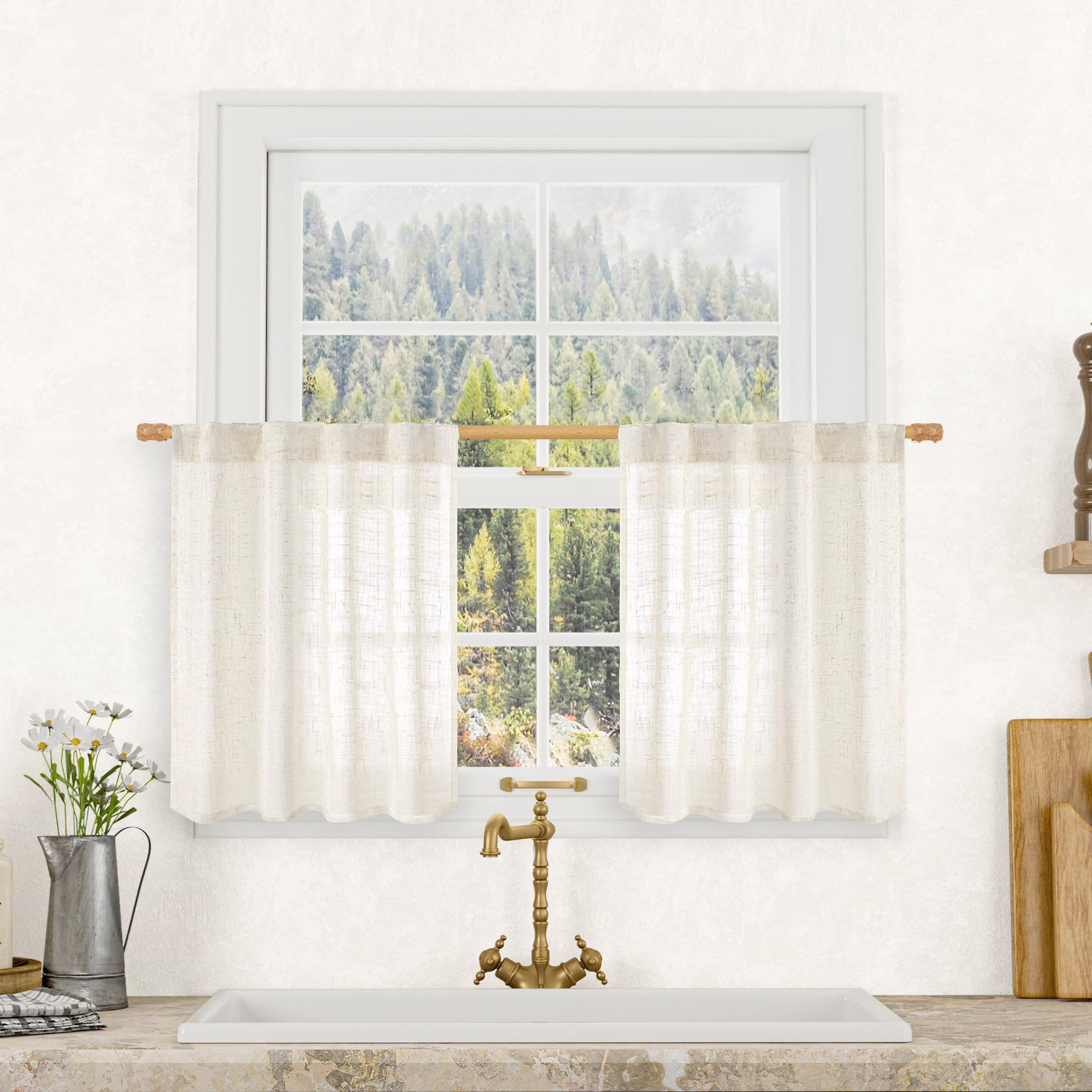 LAMIT Natural Ivory Semi Sheer Linen Curtains 84 inch Long, Cream White Light Filtering Living Room Panels Back Tab and Rod Pocket Neutral Drapes for Bedroom/Farmhouse, 2 Panels, 52 x 84 Inch