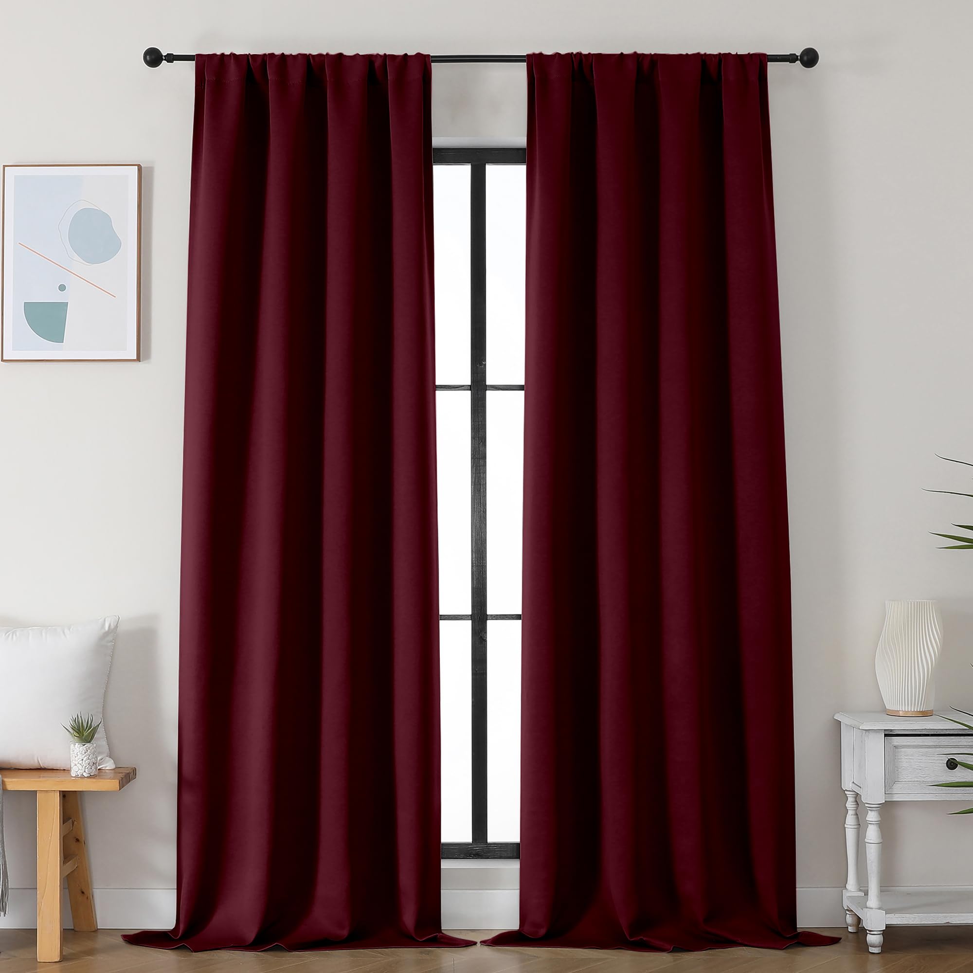 Simplebrand Ava Stone Blue Blackout Curtains for Bedroom 63 Inch Length 2 Panels, Solid Thermal Insulated Energy Saving Rod Pocket Window Treatment Curtains Blackout Drapes, W40 x L63 Inch, Stone Blue