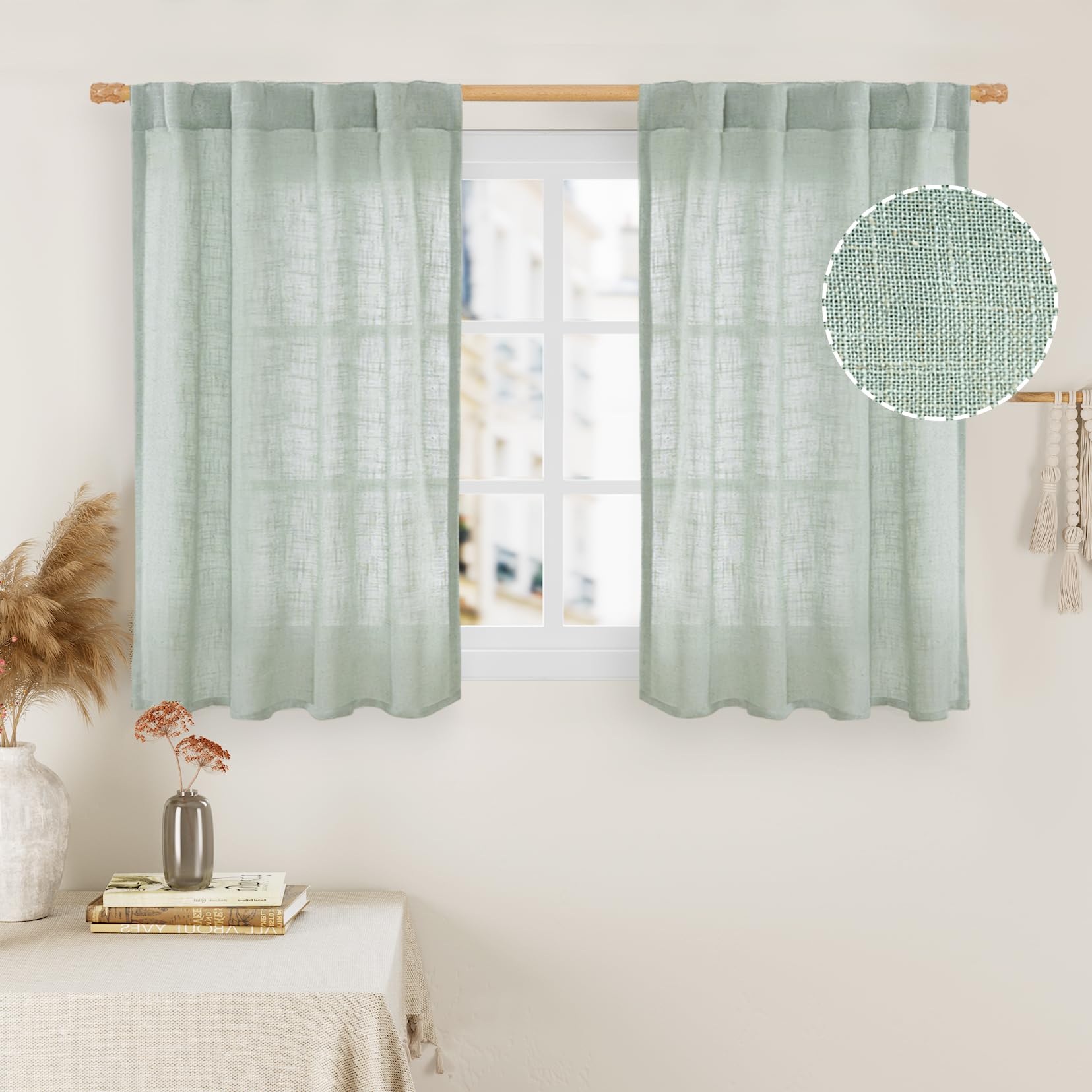 LAMIT Natural Ivory Semi Sheer Linen Curtains 84 inch Long, Cream White Light Filtering Living Room Panels Back Tab and Rod Pocket Neutral Drapes for Bedroom/Farmhouse, 2 Panels, 52 x 84 Inch