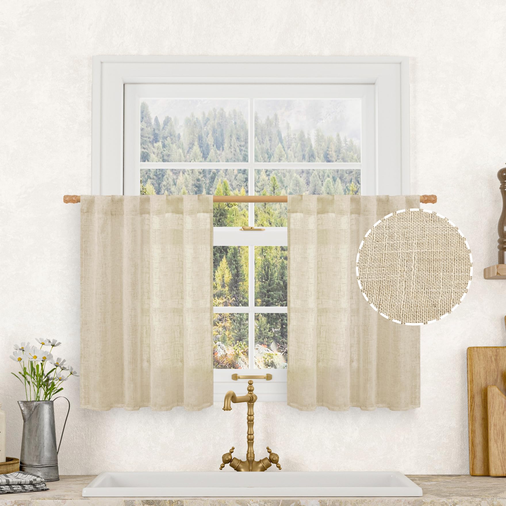 LAMIT Natural Ivory Semi Sheer Linen Curtains 84 inch Long, Cream White Light Filtering Living Room Panels Back Tab and Rod Pocket Neutral Drapes for Bedroom/Farmhouse, 2 Panels, 52 x 84 Inch
