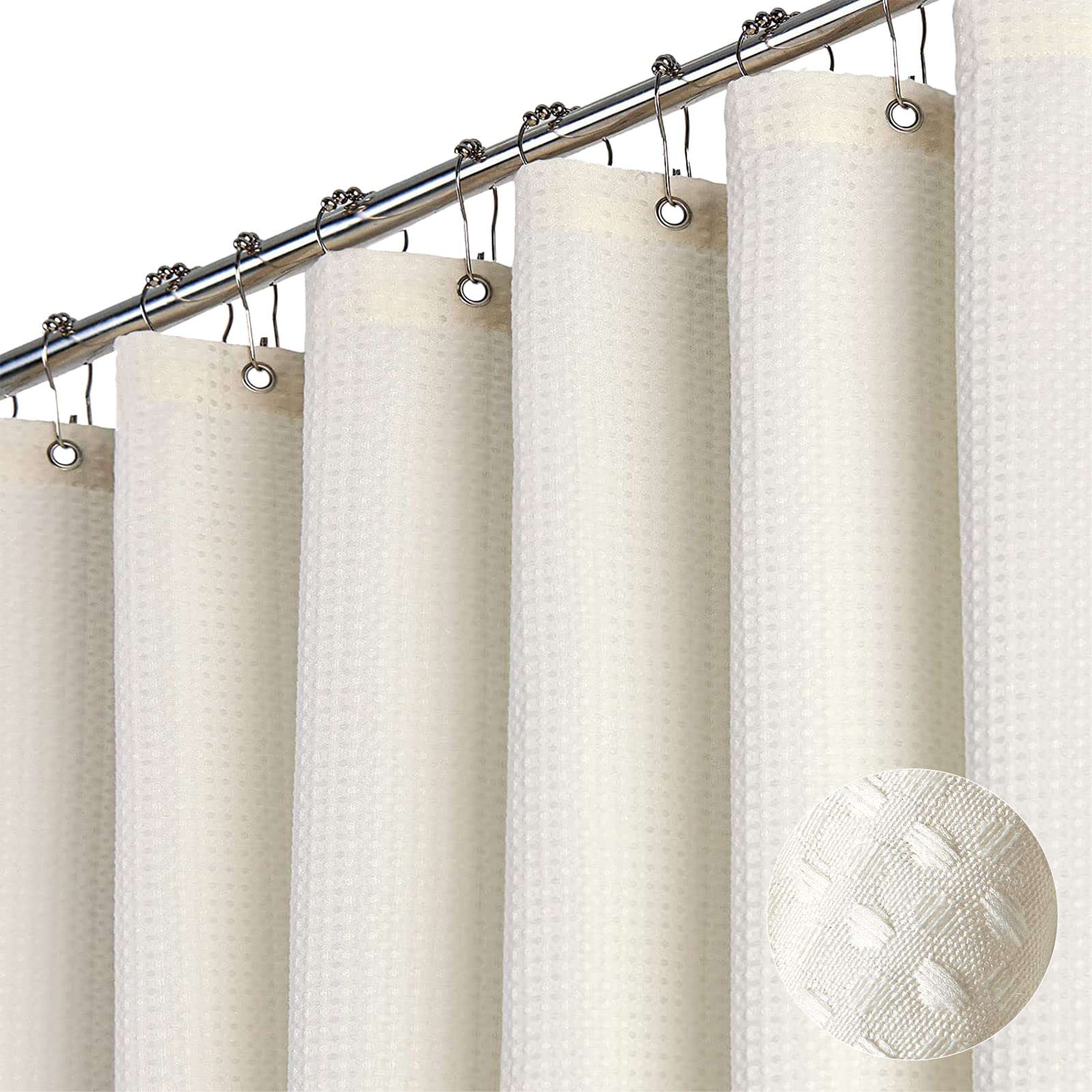 Dynamene Sage Green Shower Curtain - Waffle Textured Heavy Duty Thick Fabric Shower Curtains for Bathroom, 256GSM Luxury Weighted Polyester Cloth Bath Curtain Set with 12 Plastic Hooks，72Wx72H,Green