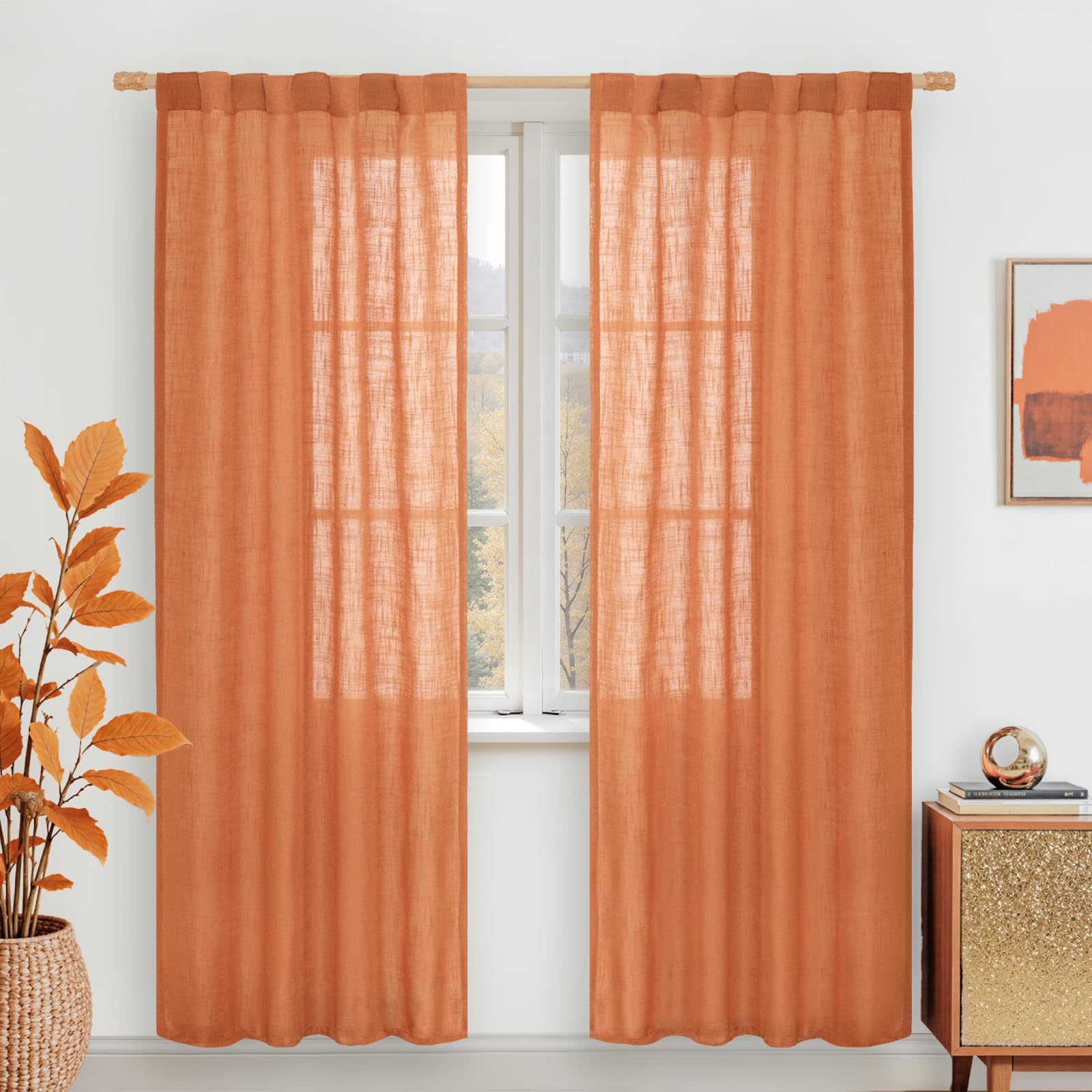 LAMIT Natural Ivory Semi Sheer Linen Curtains 84 inch Long, Cream White Light Filtering Living Room Panels Back Tab and Rod Pocket Neutral Drapes for Bedroom/Farmhouse, 2 Panels, 52 x 84 Inch