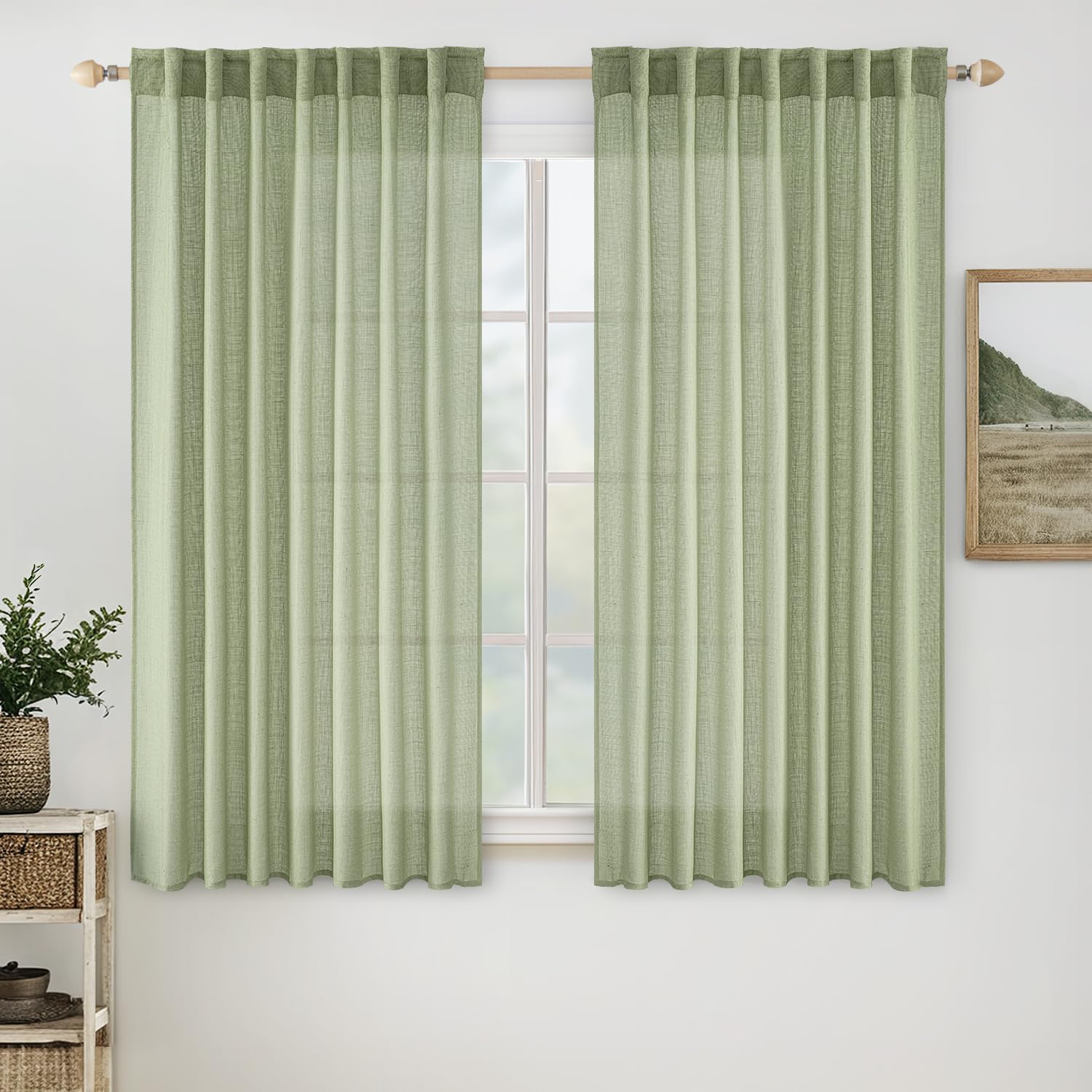 MIULEE Natural White Linen Curtains 84 Inch Long for Bedroom Living Room, Soft Thick Linen Textured Window Drapes Semi Sheer Light Filtering Rod Pocket Back Tab Neutral Farmhouse Cream Ivory 2 Panels