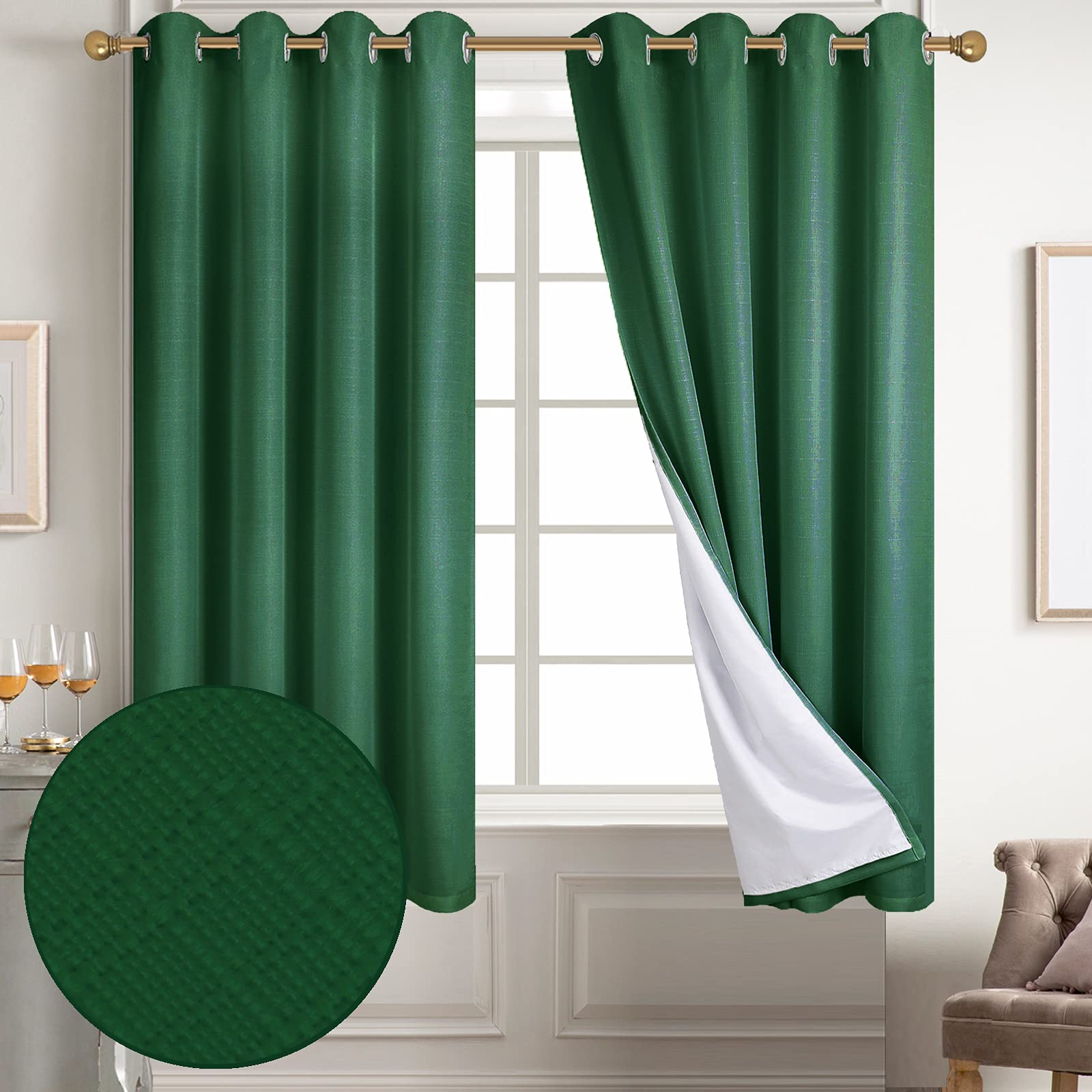Diraysid 100% Blackout White Curtains Linen Curtains for Bedroom Grommet Thermal Insulated Room Darkening Drapes (2 Panels, W52 x L84 Inch)