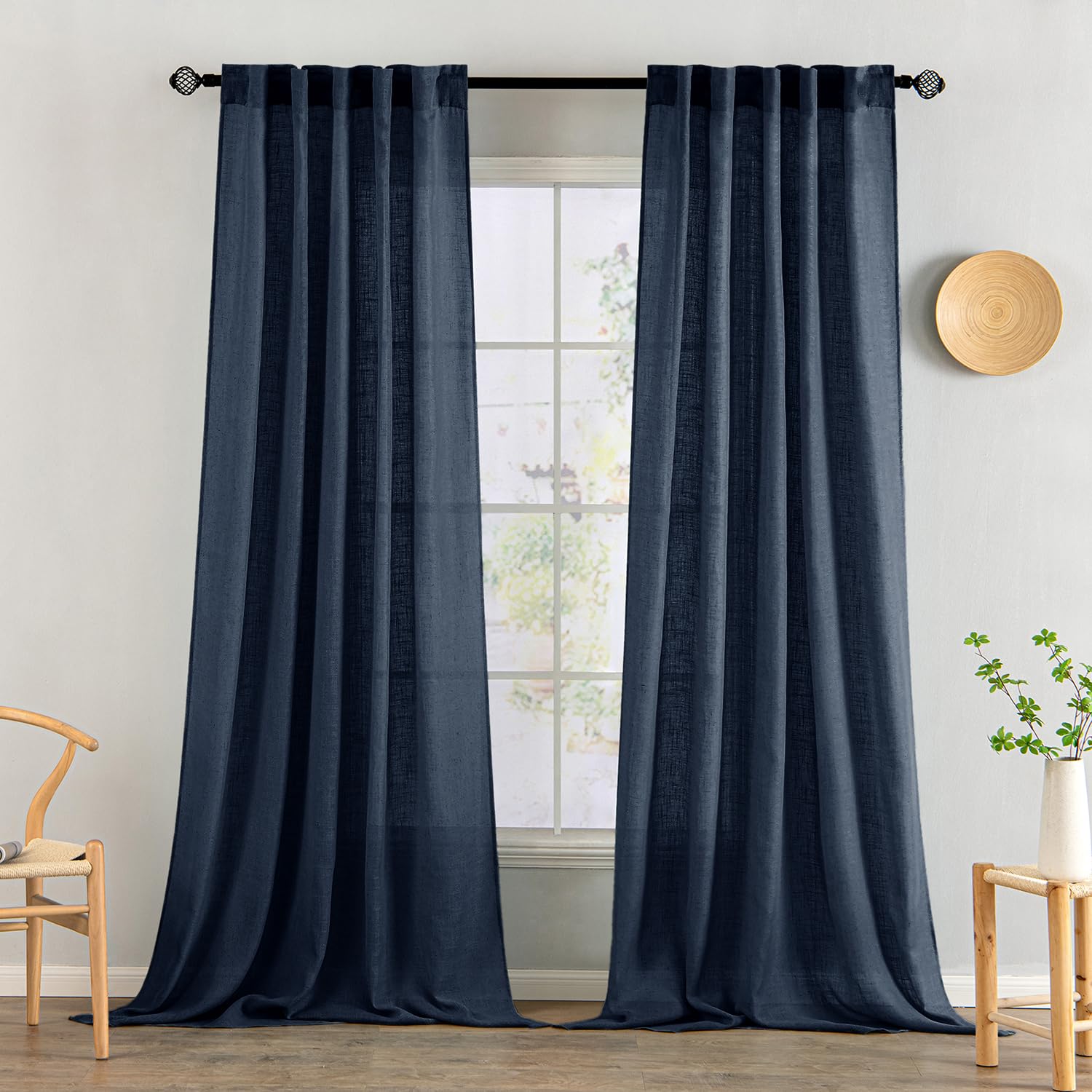 MIULEE Natural White Linen Curtains 84 Inch Long for Bedroom Living Room, Soft Thick Linen Textured Window Drapes Semi Sheer Light Filtering Rod Pocket Back Tab Neutral Farmhouse Cream Ivory 2 Panels