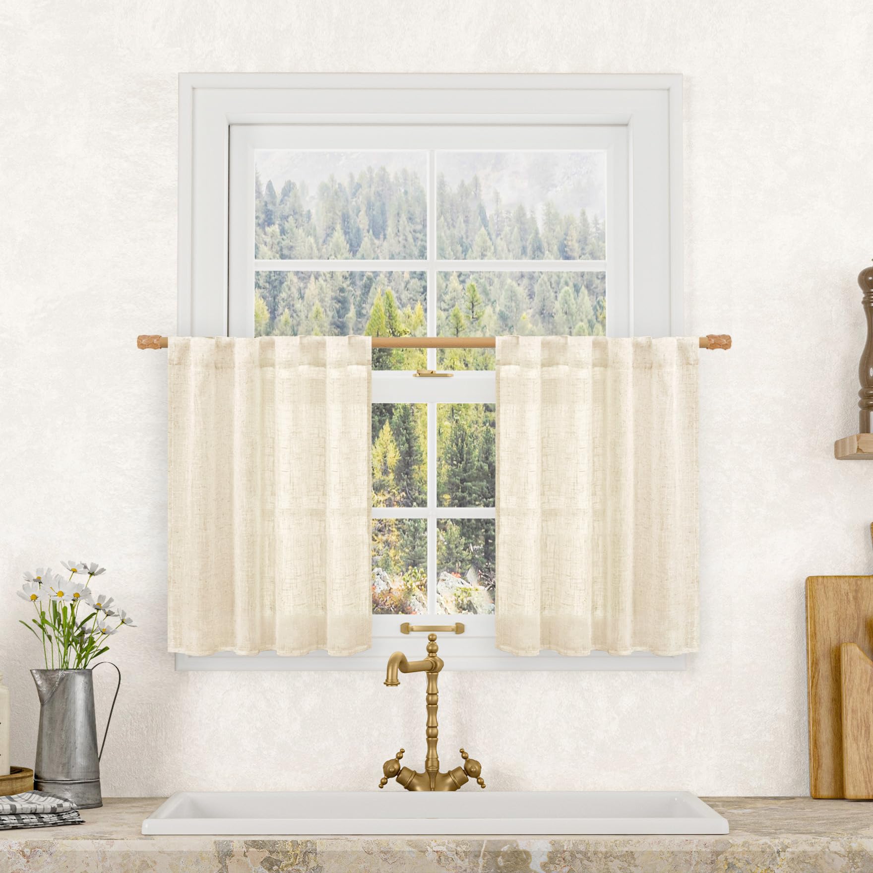 LAMIT Natural Ivory Semi Sheer Linen Curtains 84 inch Long, Cream White Light Filtering Living Room Panels Back Tab and Rod Pocket Neutral Drapes for Bedroom/Farmhouse, 2 Panels, 52 x 84 Inch