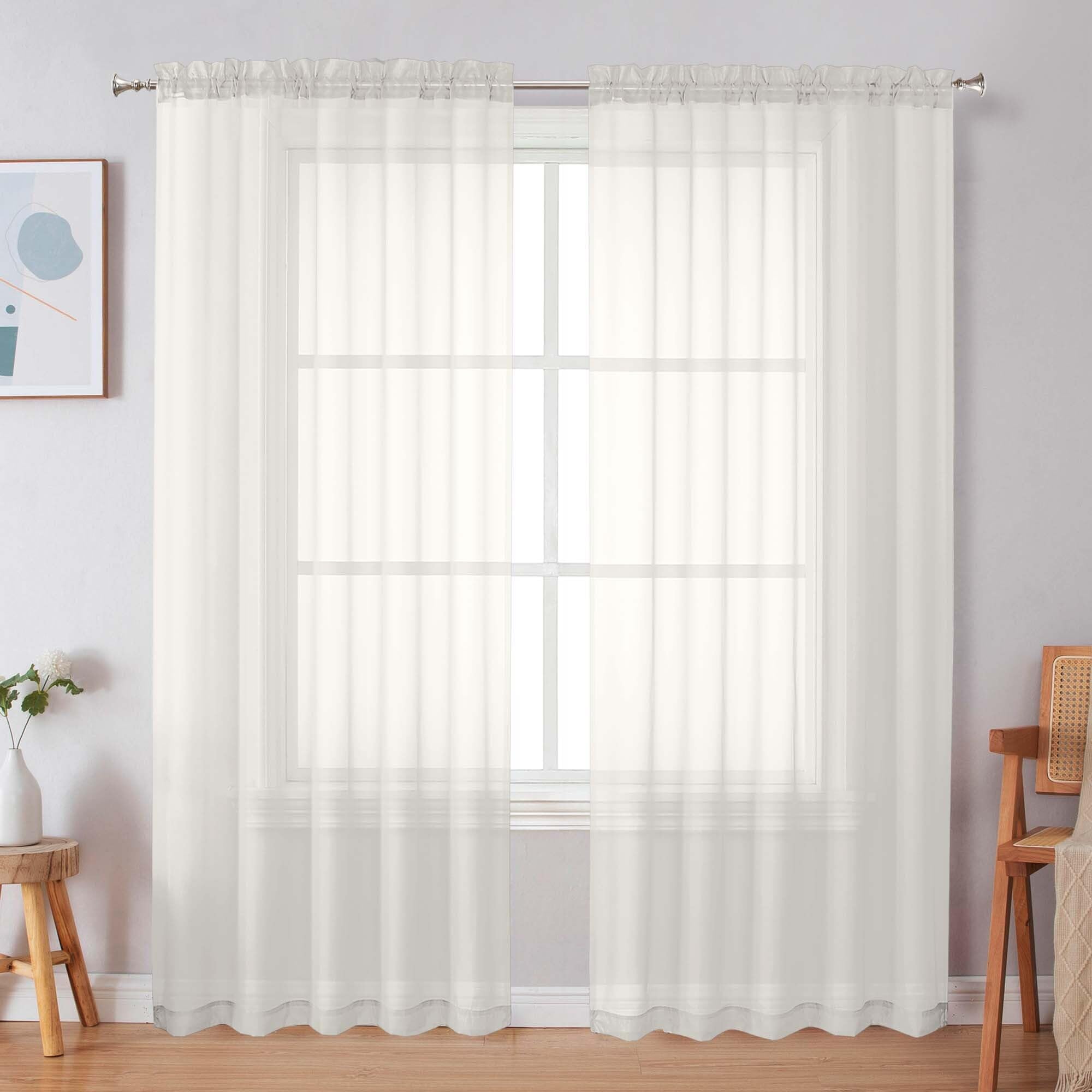 Simplebrand Black Sheer Curtains 84 Inches Long, Light Filtering Rod Pocket Solid Color Window Sheer Curtain Panels, Elegant Curtains & Drapes for Living Room, Bedroom 2 Panels (Black, 42" W x 84" L)