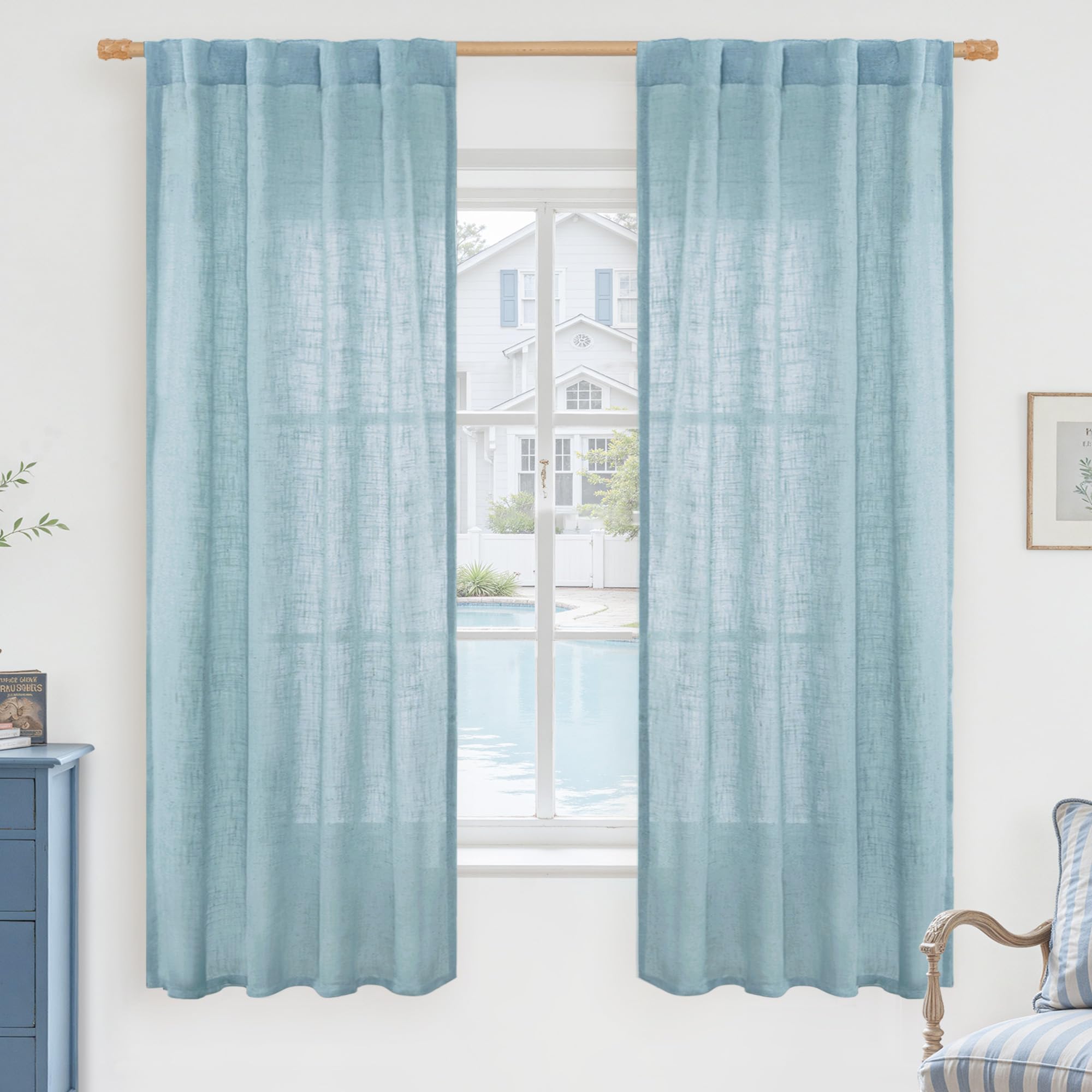 LAMIT Natural Ivory Semi Sheer Linen Curtains 84 inch Long, Cream White Light Filtering Living Room Panels Back Tab and Rod Pocket Neutral Drapes for Bedroom/Farmhouse, 2 Panels, 52 x 84 Inch