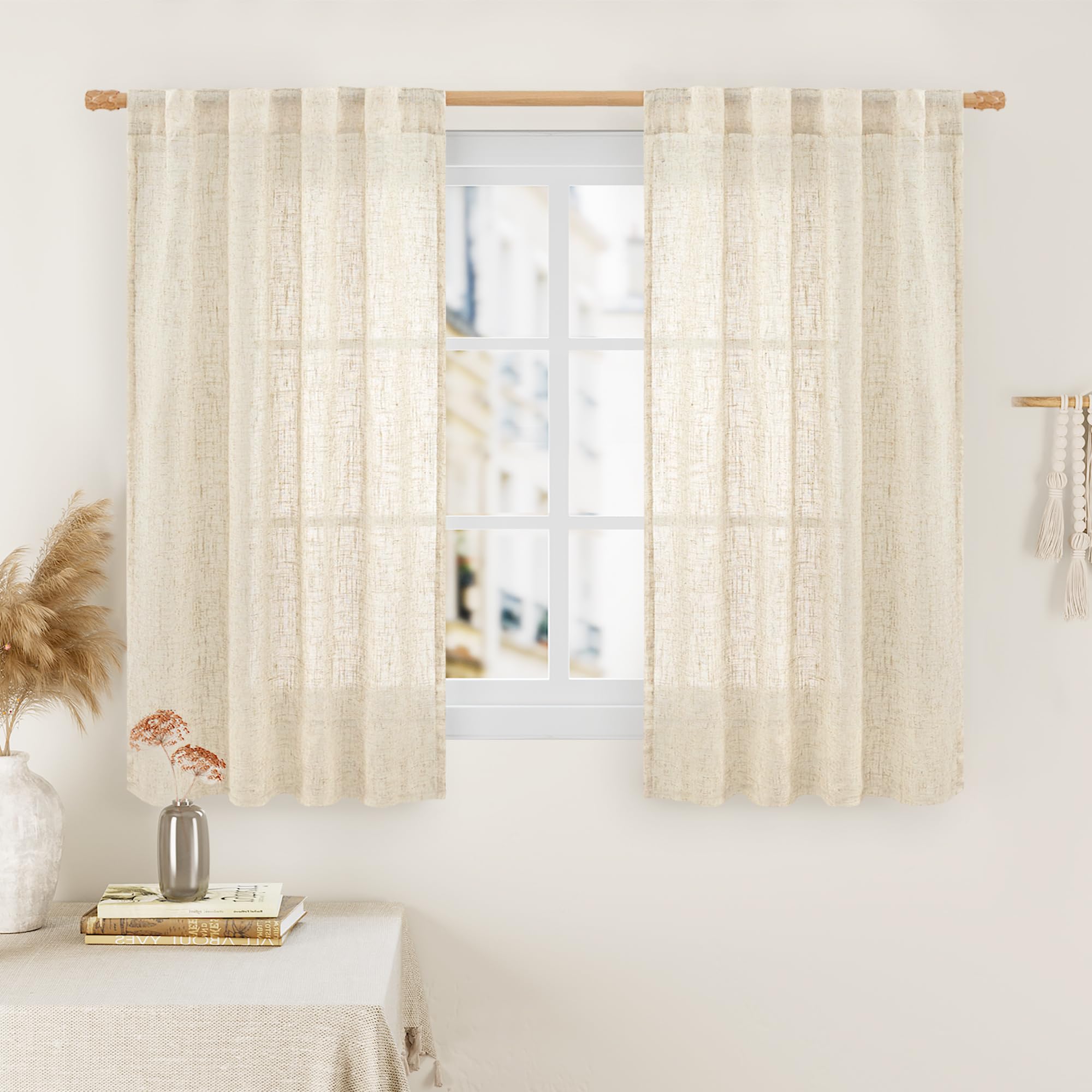 LAMIT Natural Ivory Semi Sheer Linen Curtains 84 inch Long, Cream White Light Filtering Living Room Panels Back Tab and Rod Pocket Neutral Drapes for Bedroom/Farmhouse, 2 Panels, 52 x 84 Inch