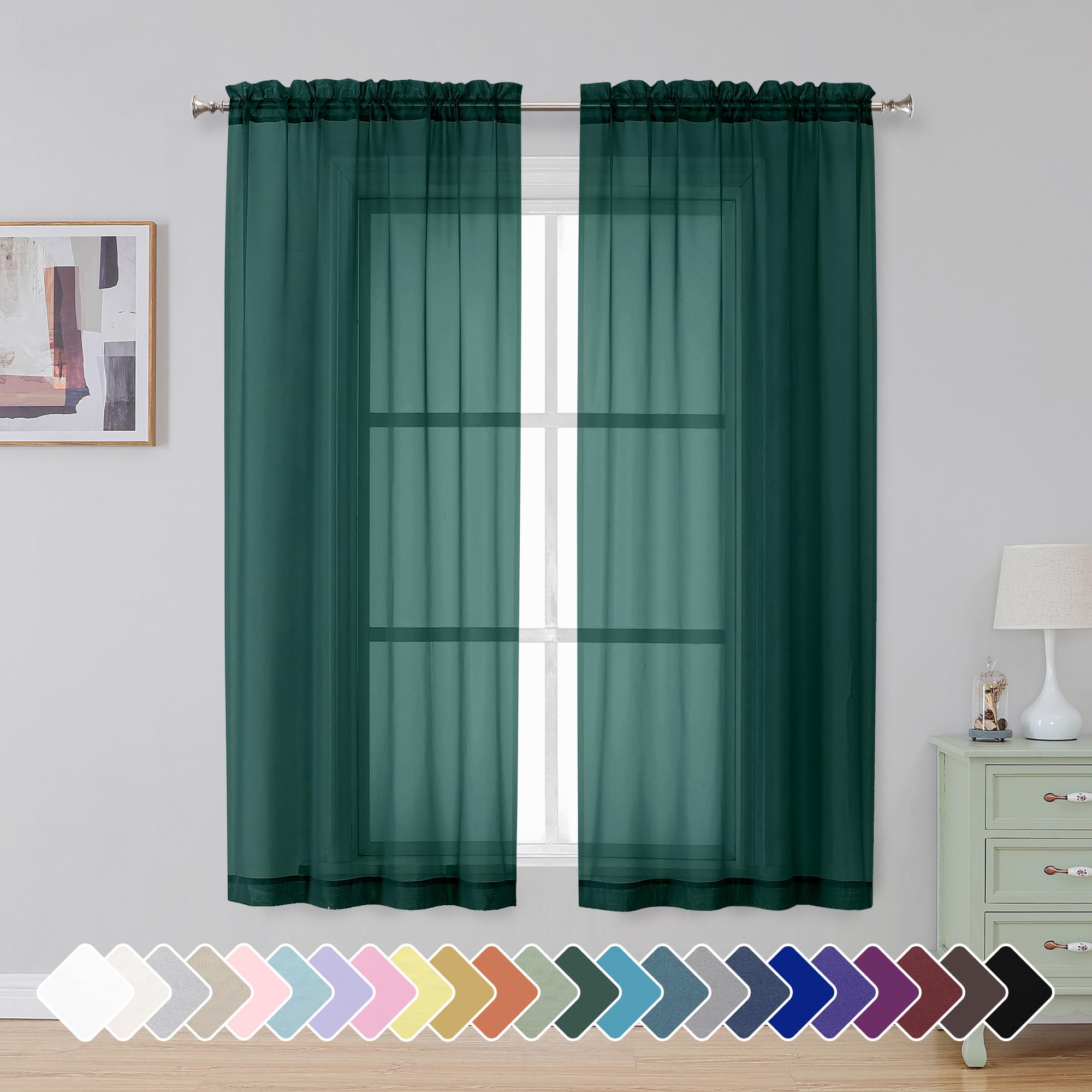 Simplebrand Black Sheer Curtains 84 Inches Long, Light Filtering Rod Pocket Solid Color Window Sheer Curtain Panels, Elegant Curtains & Drapes for Living Room, Bedroom 2 Panels (Black, 42" W x 84" L)