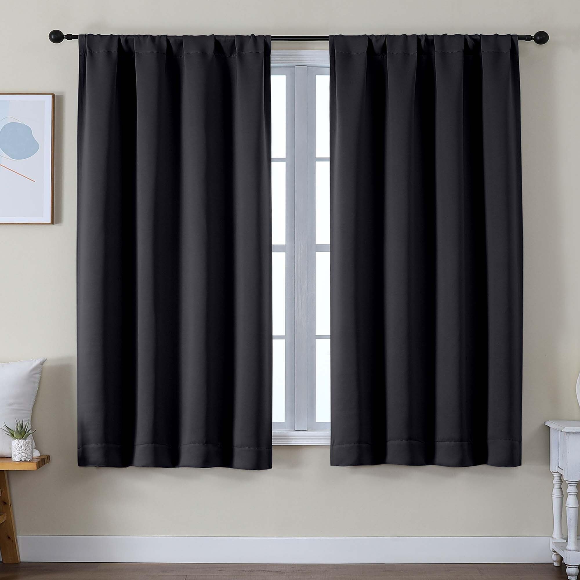 Simplebrand Ava Stone Blue Blackout Curtains for Bedroom 63 Inch Length 2 Panels, Solid Thermal Insulated Energy Saving Rod Pocket Window Treatment Curtains Blackout Drapes, W40 x L63 Inch, Stone Blue