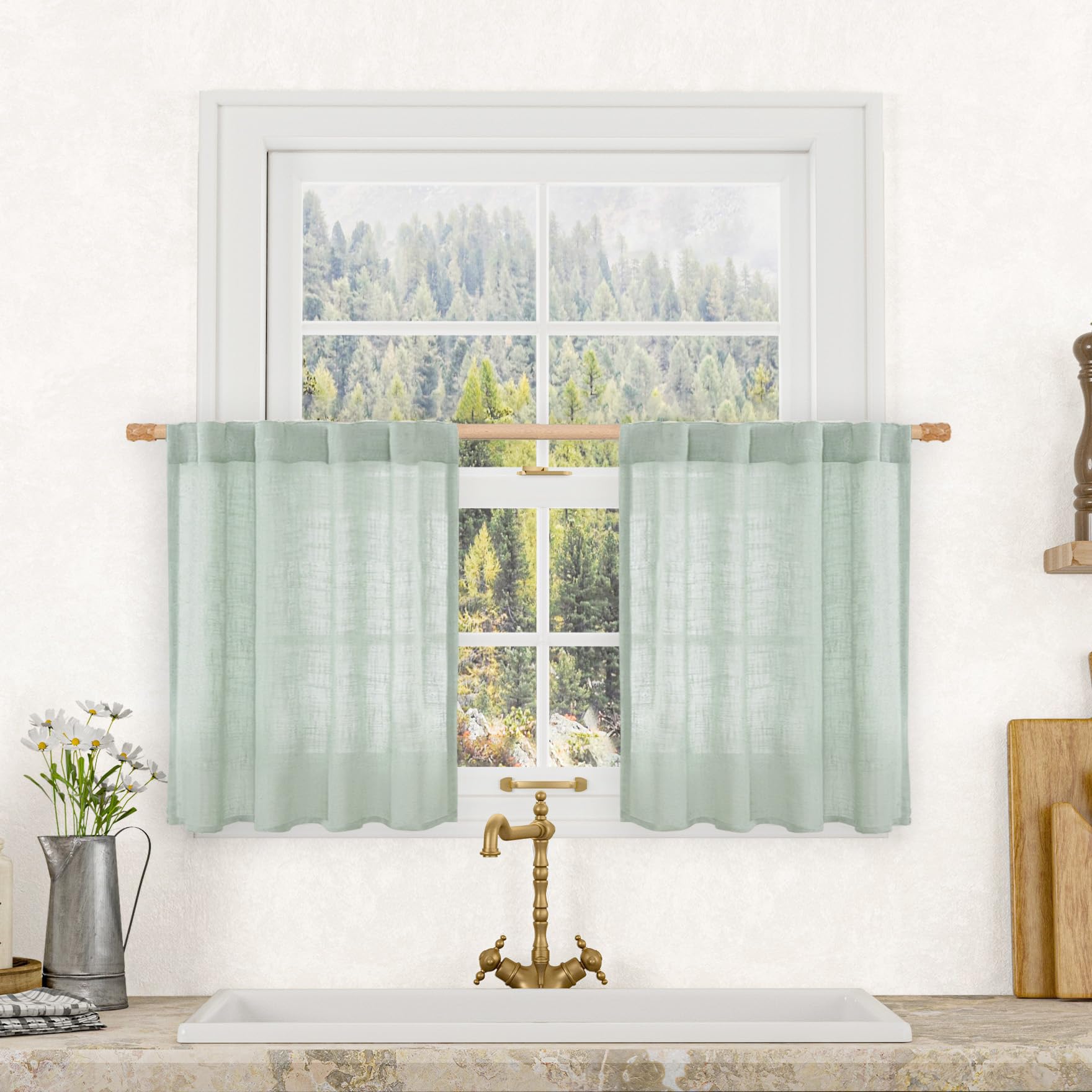 LAMIT Natural Ivory Semi Sheer Linen Curtains 84 inch Long, Cream White Light Filtering Living Room Panels Back Tab and Rod Pocket Neutral Drapes for Bedroom/Farmhouse, 2 Panels, 52 x 84 Inch