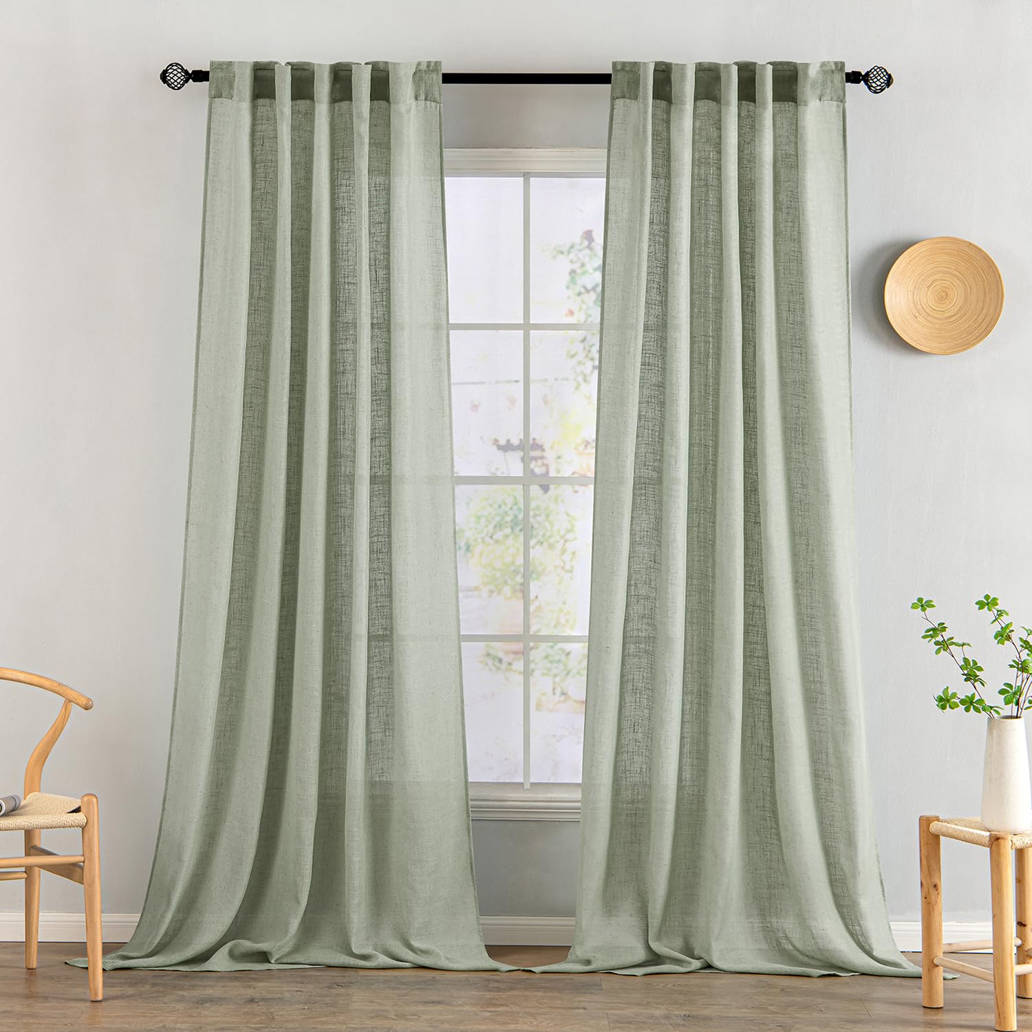 MIULEE Natural White Linen Curtains 84 Inch Long for Bedroom Living Room, Soft Thick Linen Textured Window Drapes Semi Sheer Light Filtering Rod Pocket Back Tab Neutral Farmhouse Cream Ivory 2 Panels