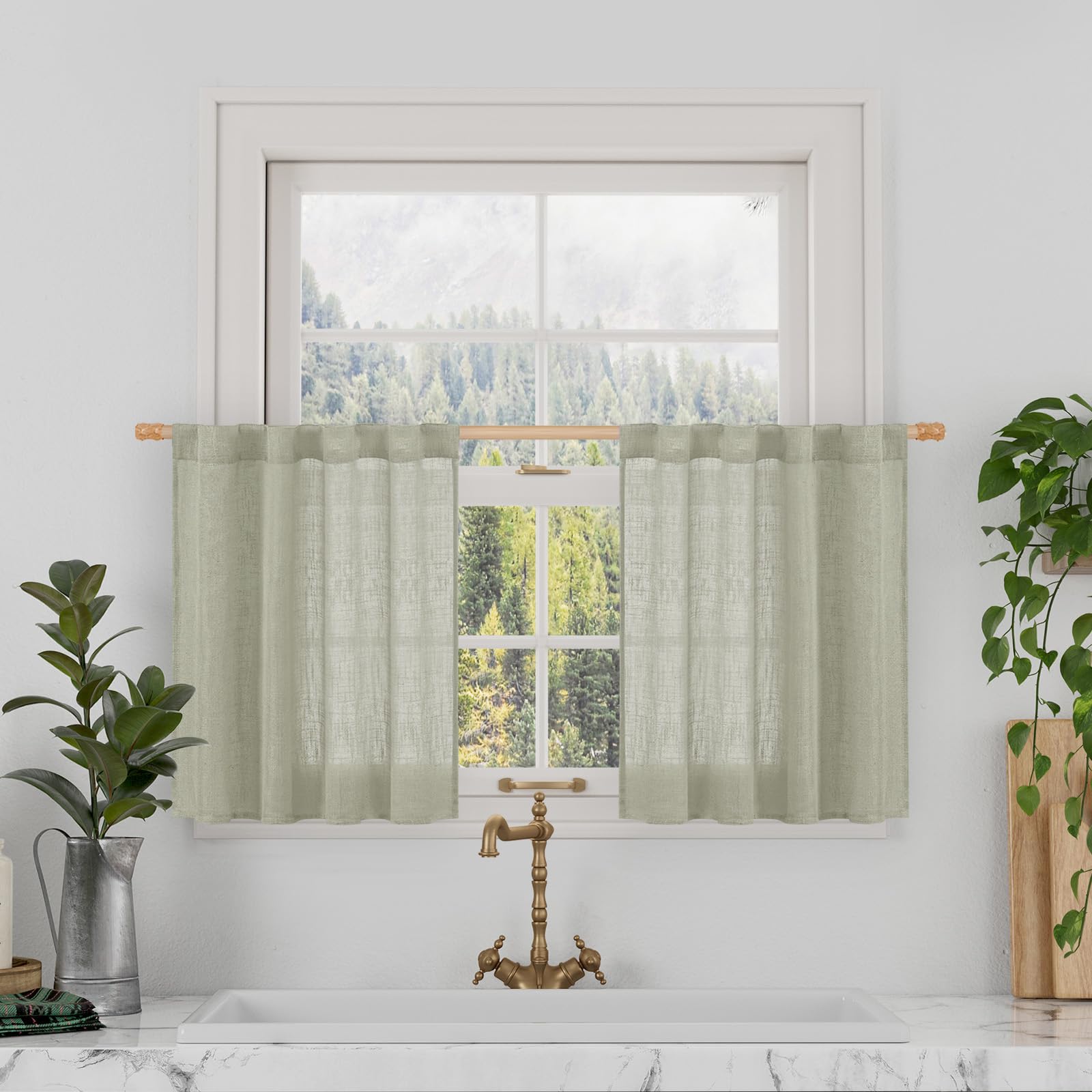 LAMIT Natural Ivory Semi Sheer Linen Curtains 84 inch Long, Cream White Light Filtering Living Room Panels Back Tab and Rod Pocket Neutral Drapes for Bedroom/Farmhouse, 2 Panels, 52 x 84 Inch
