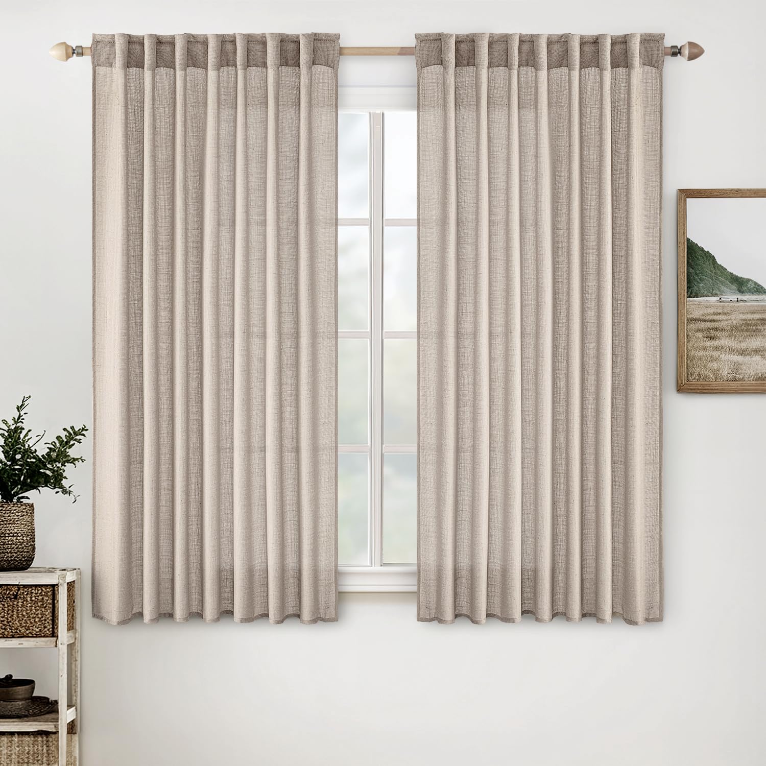 MIULEE Natural White Linen Curtains 84 Inch Long for Bedroom Living Room, Soft Thick Linen Textured Window Drapes Semi Sheer Light Filtering Rod Pocket Back Tab Neutral Farmhouse Cream Ivory 2 Panels