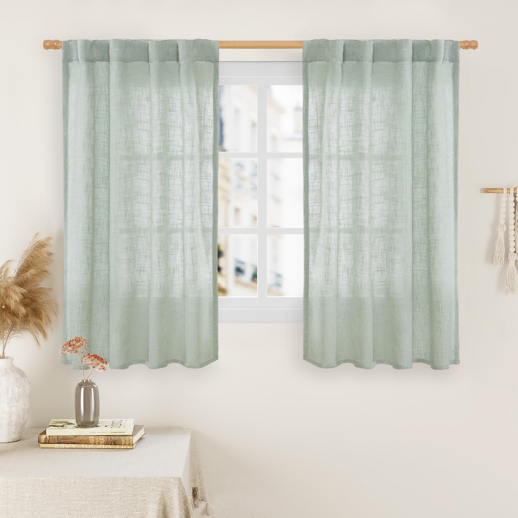 LAMIT Natural Ivory Semi Sheer Linen Curtains 84 inch Long, Cream White Light Filtering Living Room Panels Back Tab and Rod Pocket Neutral Drapes for Bedroom/Farmhouse, 2 Panels, 52 x 84 Inch