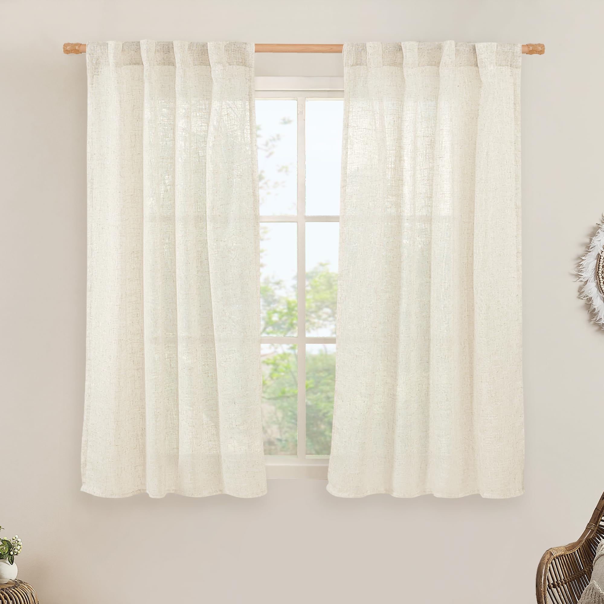 LAMIT Natural Ivory Semi Sheer Linen Curtains 84 inch Long, Cream White Light Filtering Living Room Panels Back Tab and Rod Pocket Neutral Drapes for Bedroom/Farmhouse, 2 Panels, 52 x 84 Inch