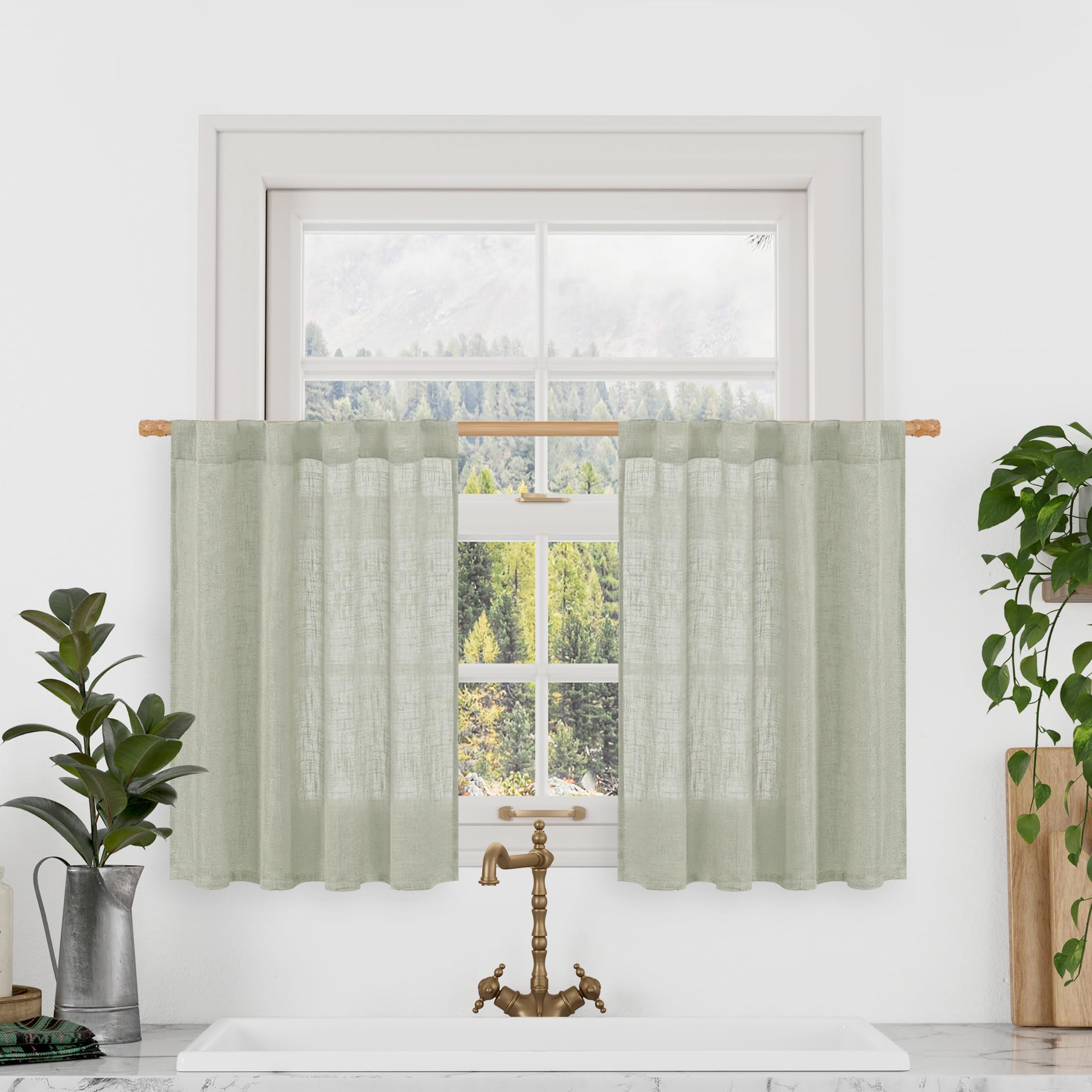 LAMIT Natural Ivory Semi Sheer Linen Curtains 84 inch Long, Cream White Light Filtering Living Room Panels Back Tab and Rod Pocket Neutral Drapes for Bedroom/Farmhouse, 2 Panels, 52 x 84 Inch